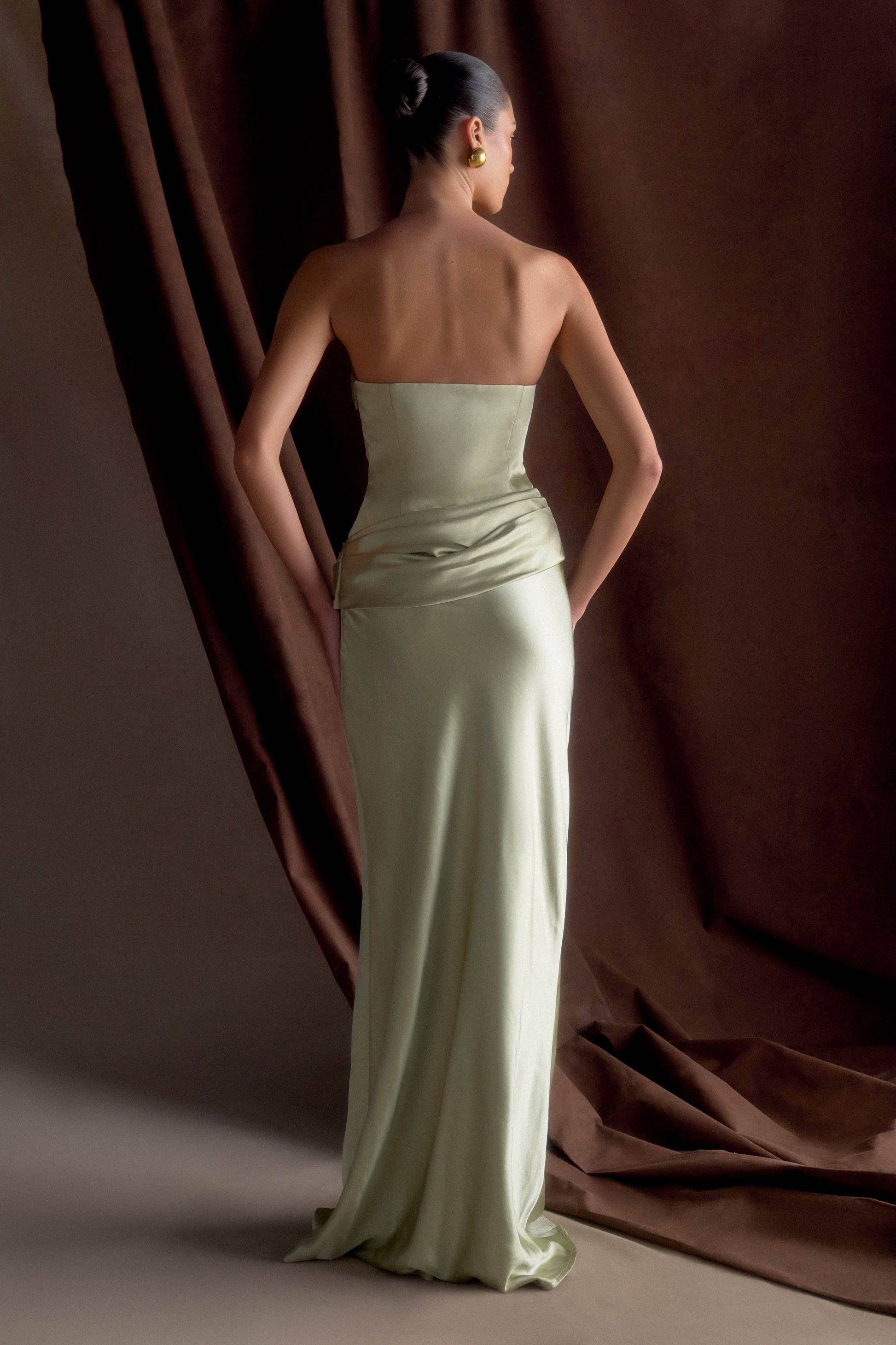Jasmine Strapless Satin Maxi Dress - Sage #7