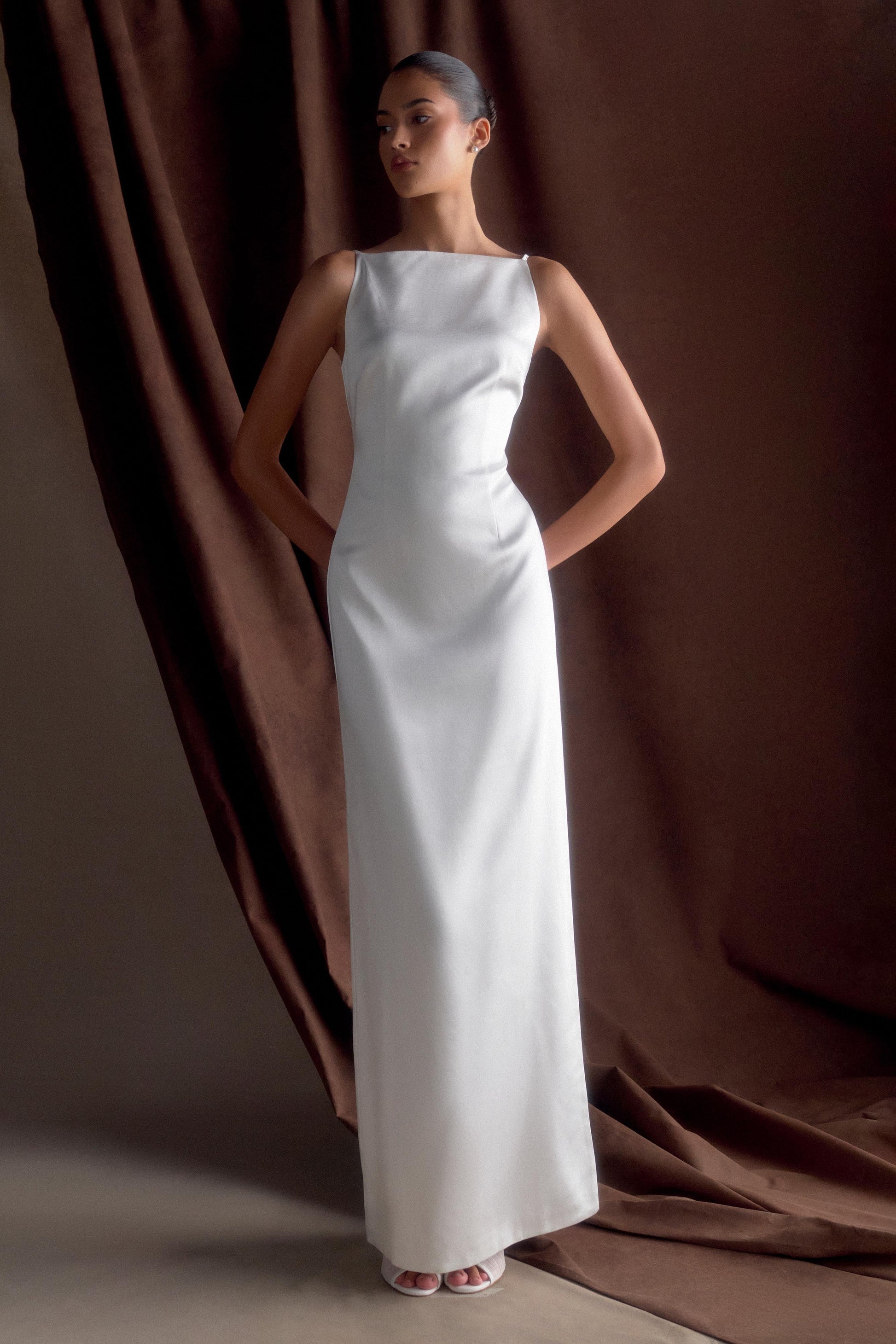 Violet Sleeveless Satin Maxi Dress - White #9