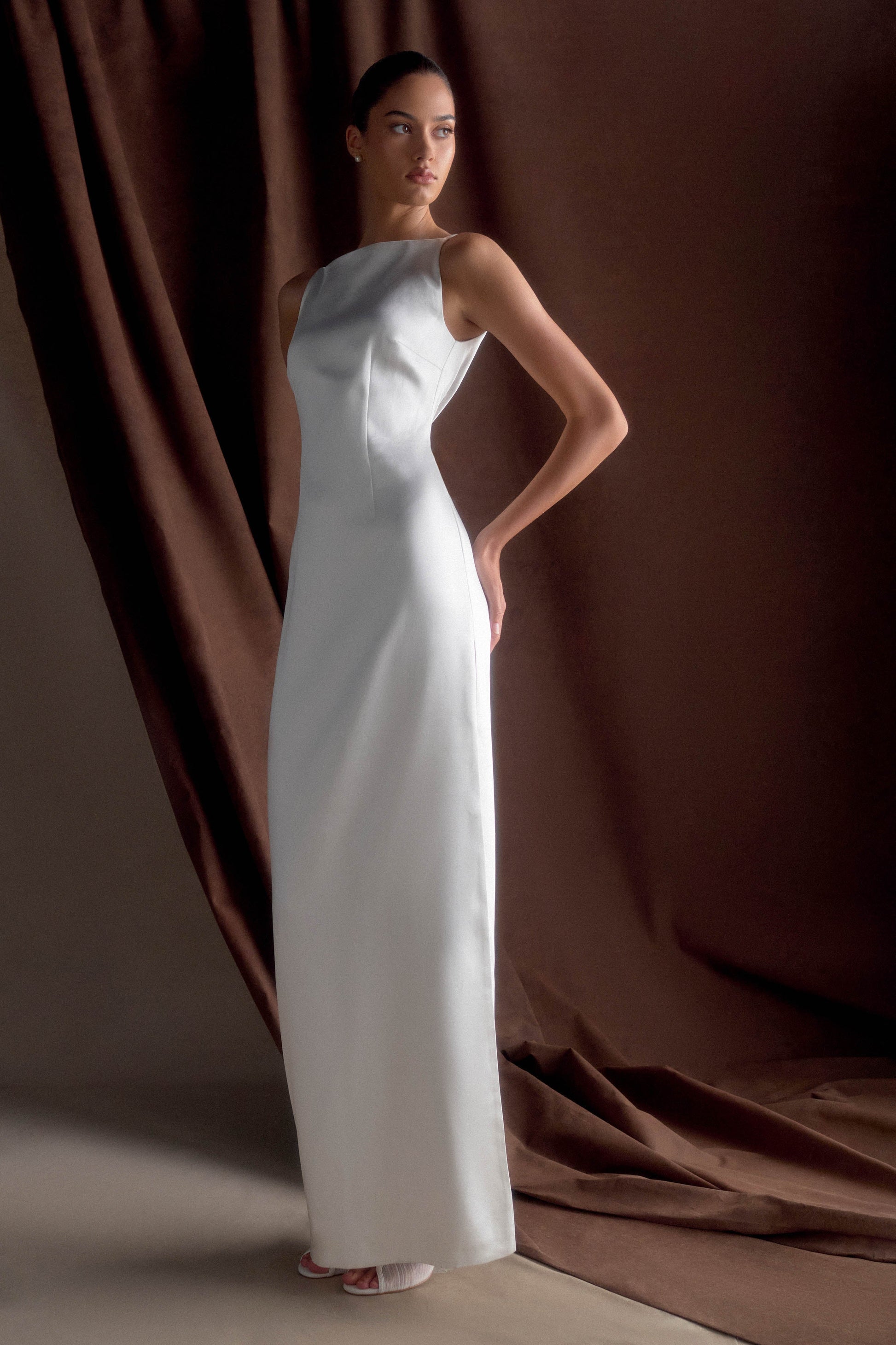 Violet Sleeveless Satin Maxi Dress - White #8