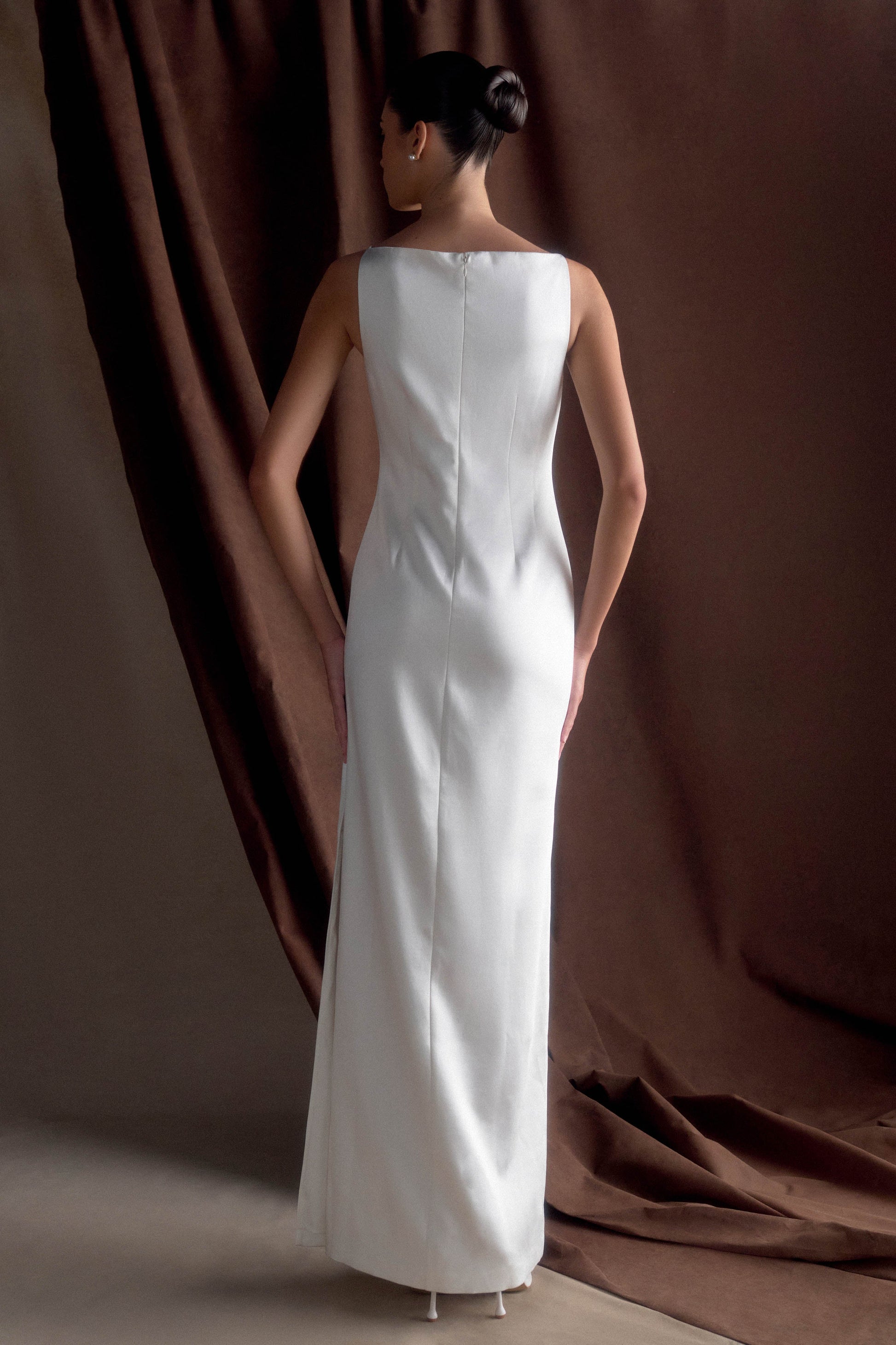 Violet Sleeveless Satin Maxi Dress - White #2