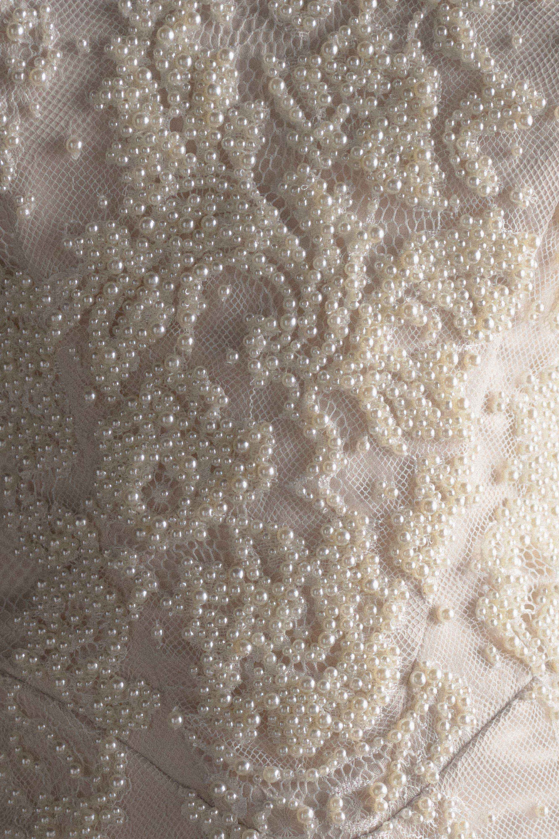 Eva Hand Beaded Pearl & Lace Mini Dress - White #7