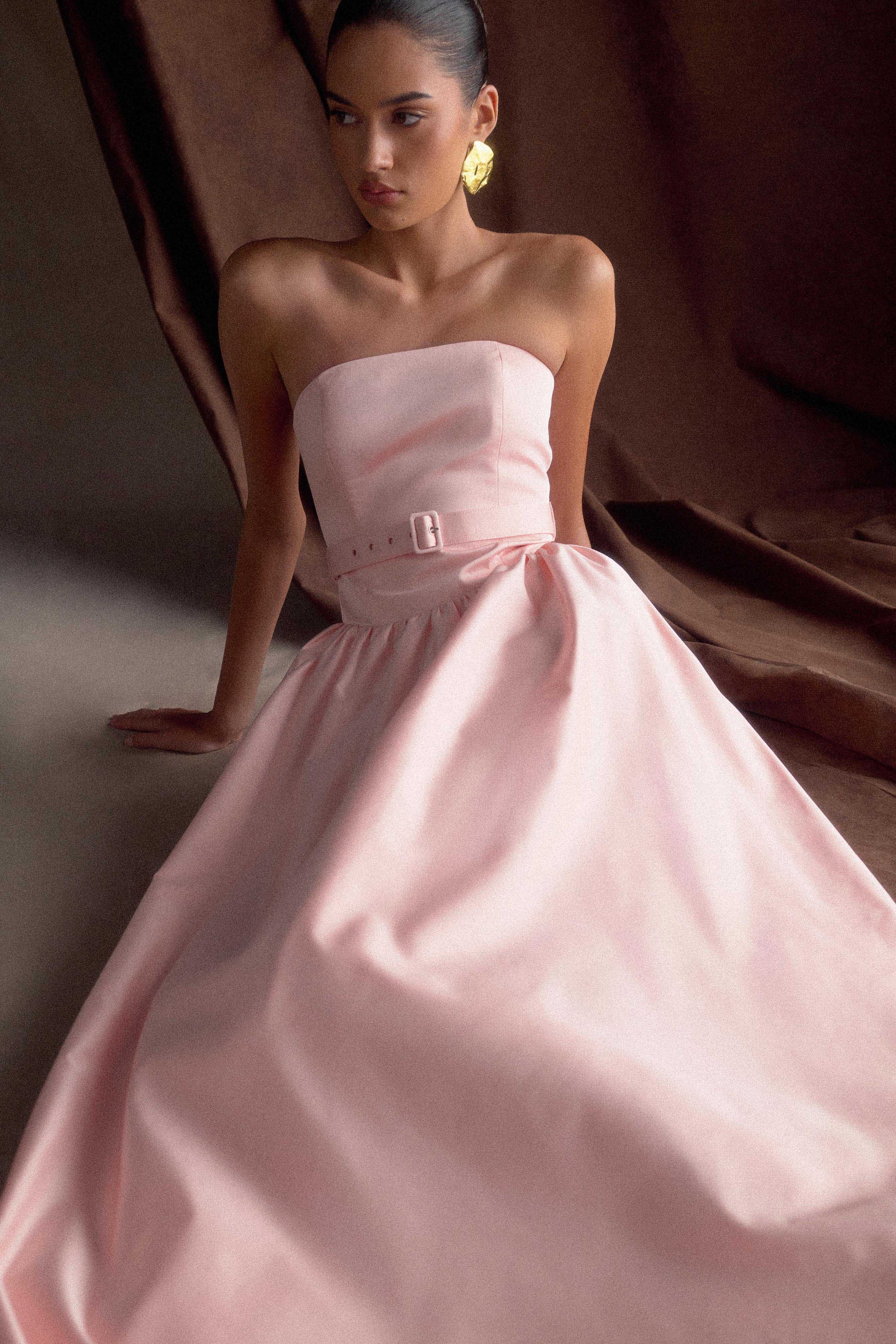 Florence Strapless Belted Maxi Dress - Baby Pink #3