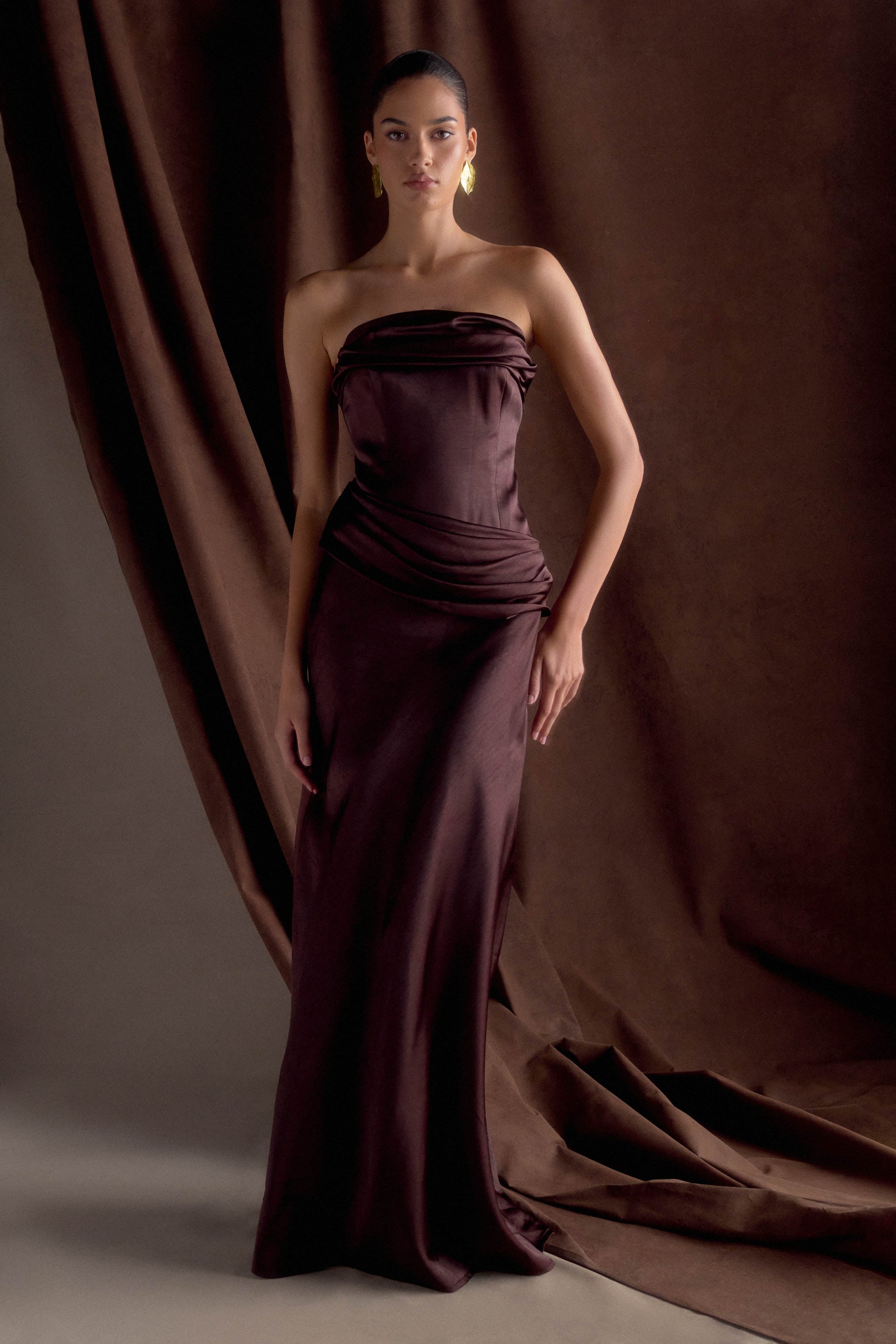 Jasmine Strapless Satin Maxi Dress - Dark Chocolate #7