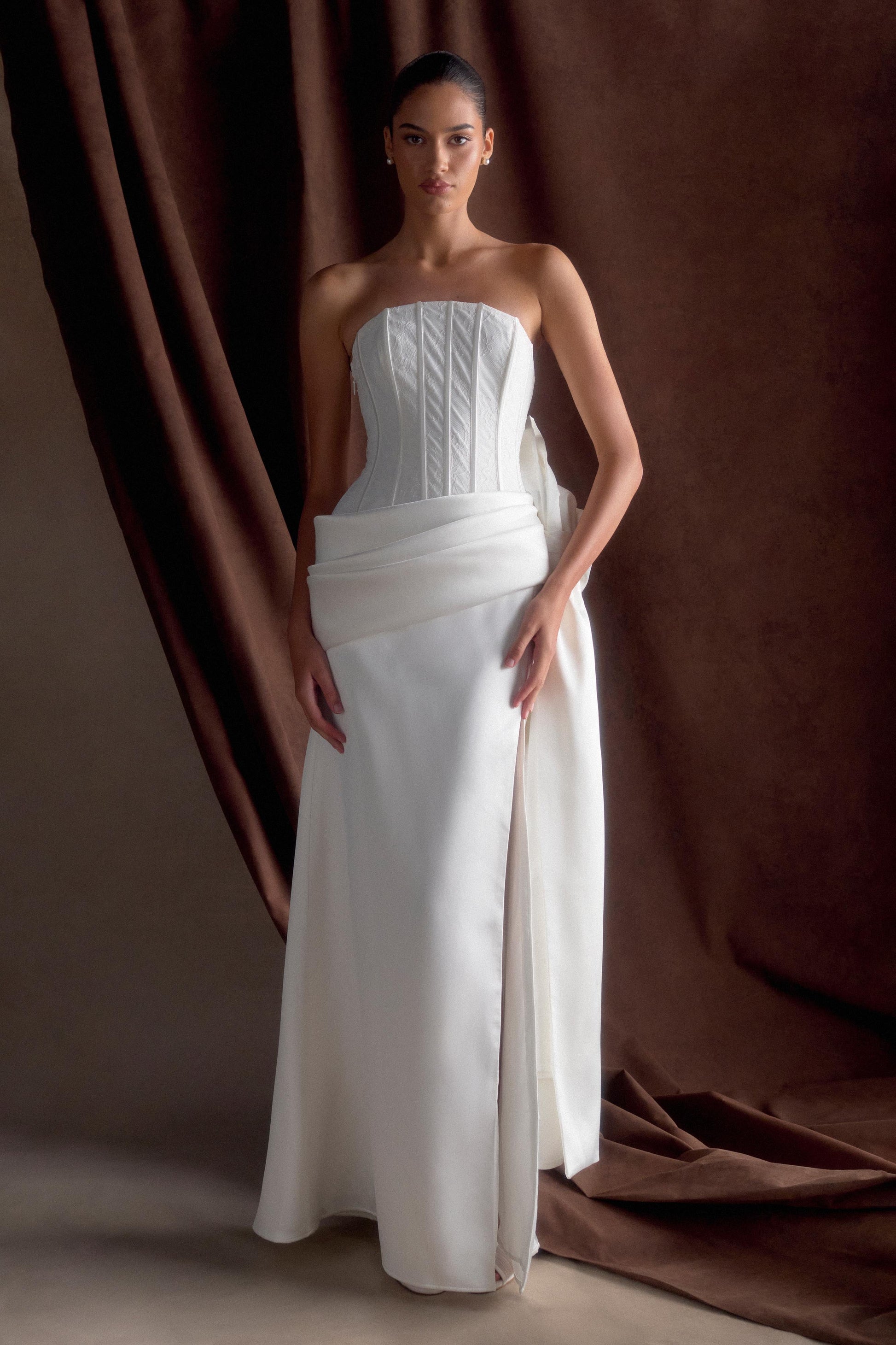 Galia Satin Corset Gown - White #5