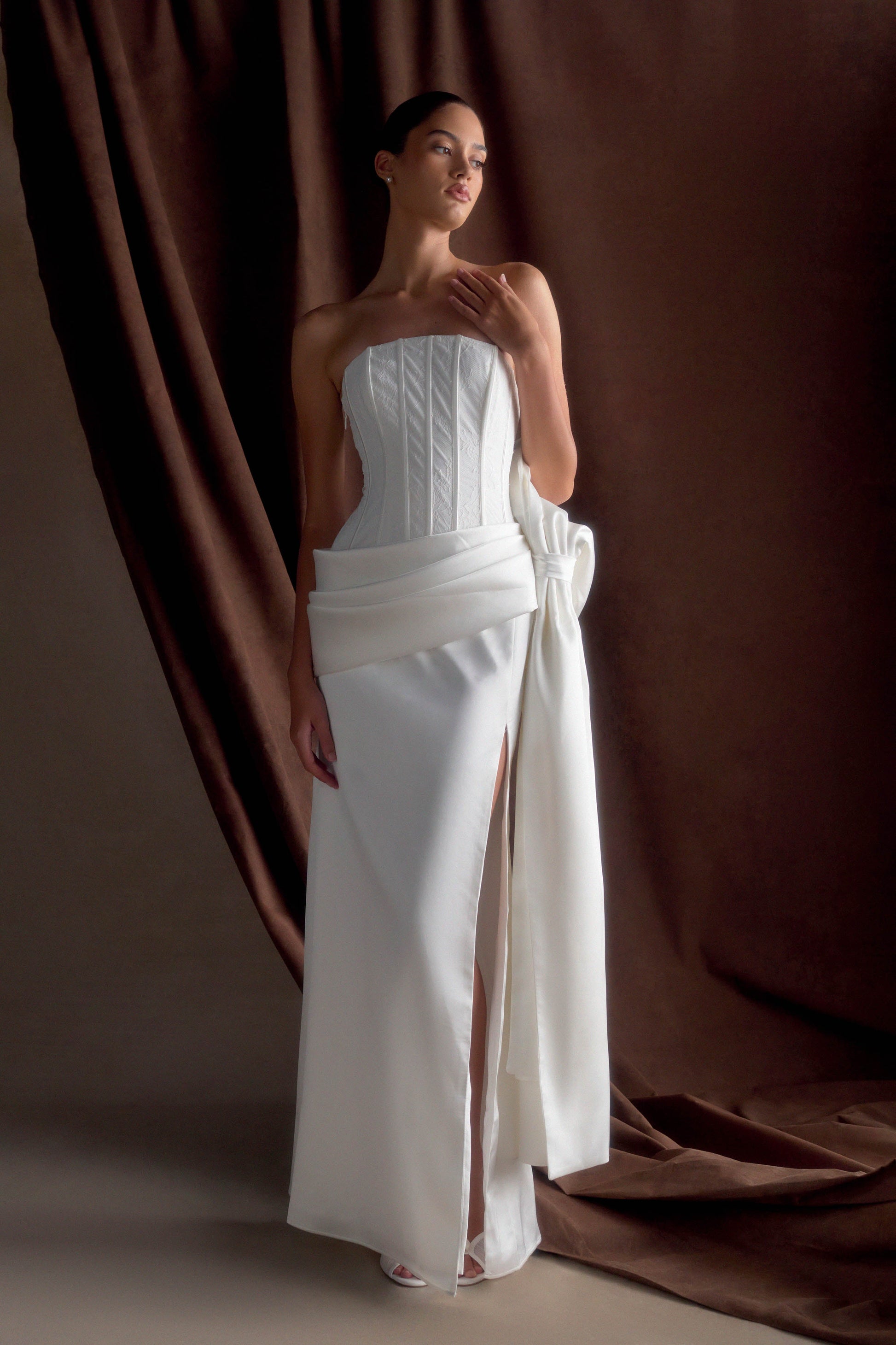 Galia Satin Corset Gown - White #2