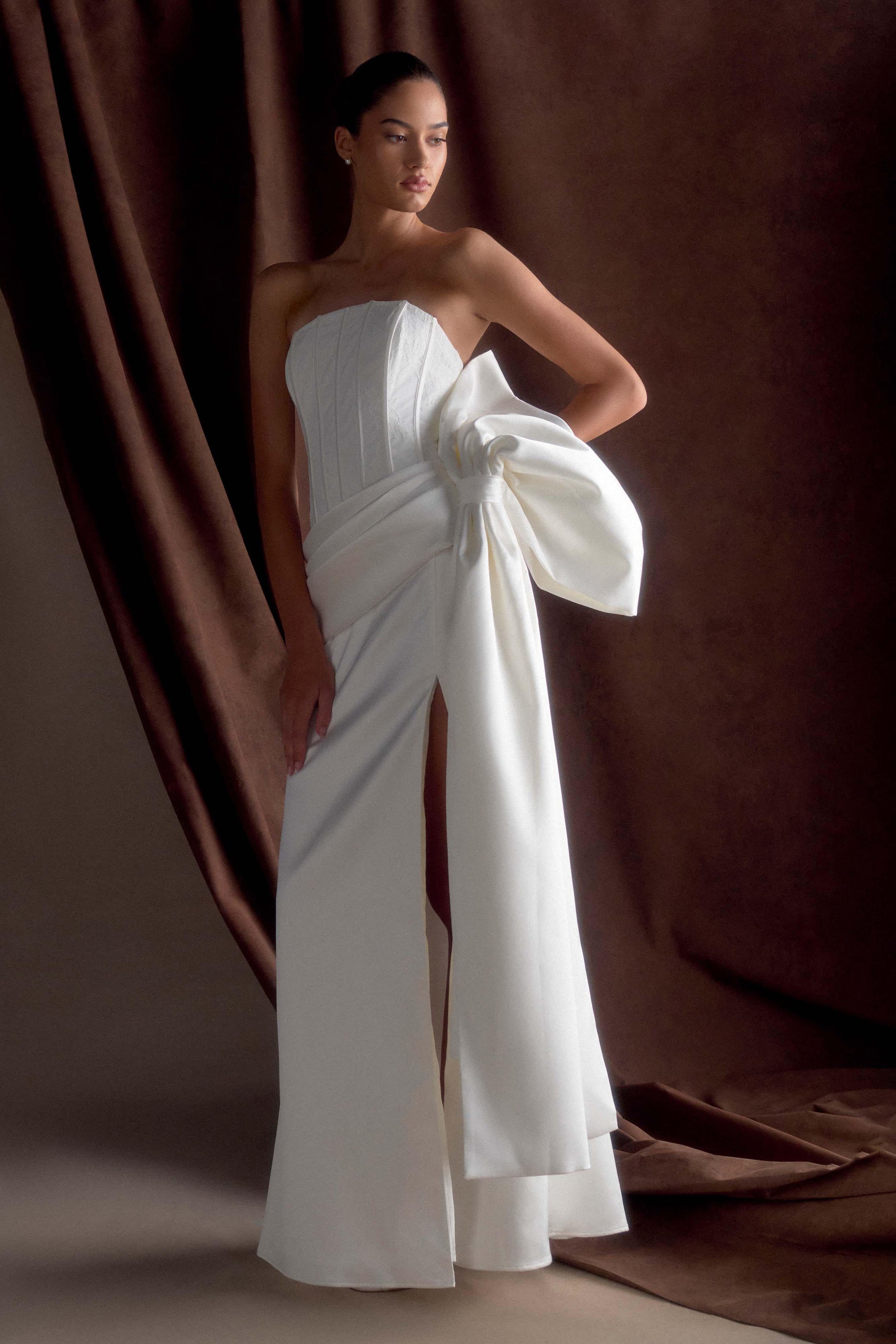 Galia Satin Corset Gown - White #9