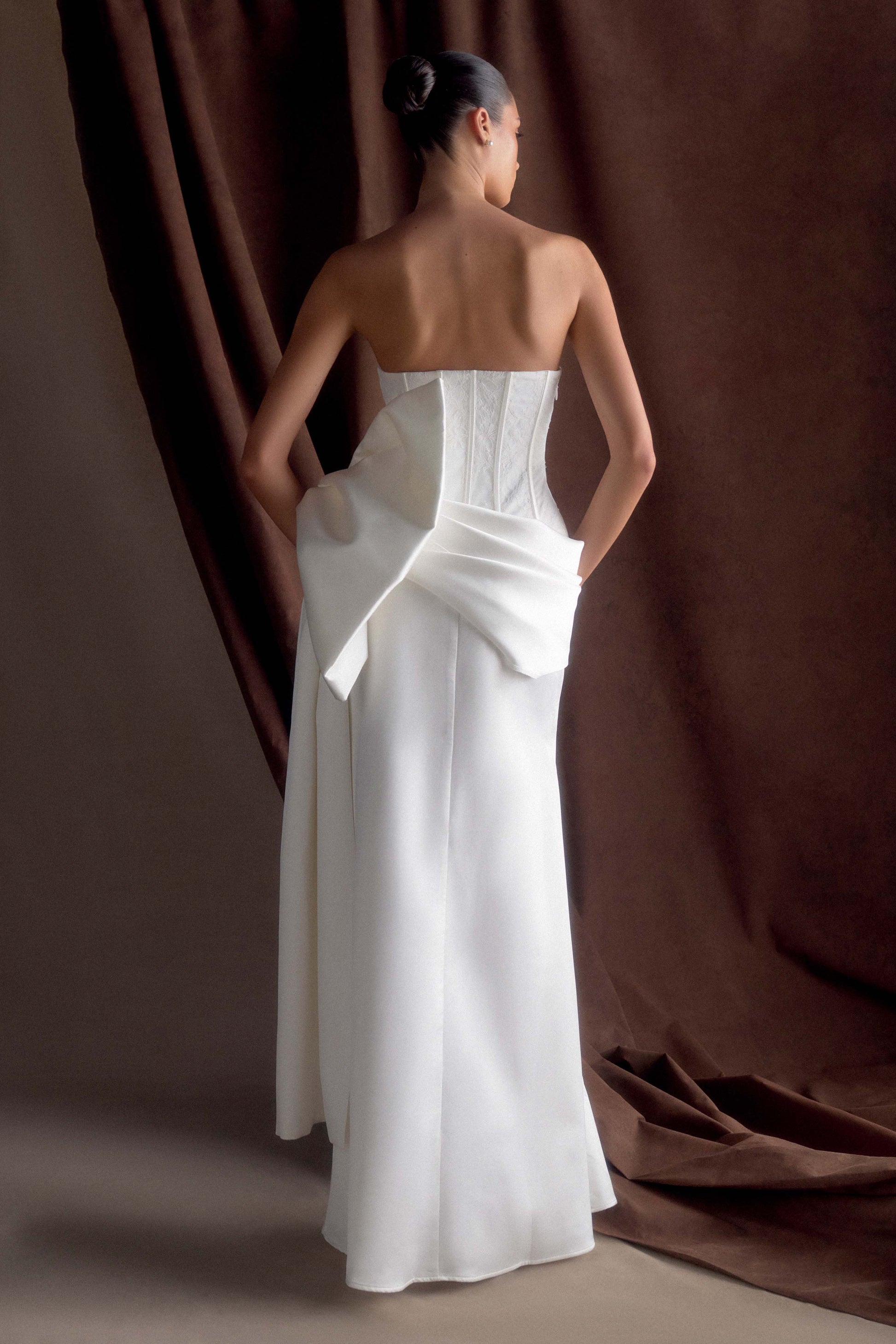 Galia Satin Corset Gown - White #6