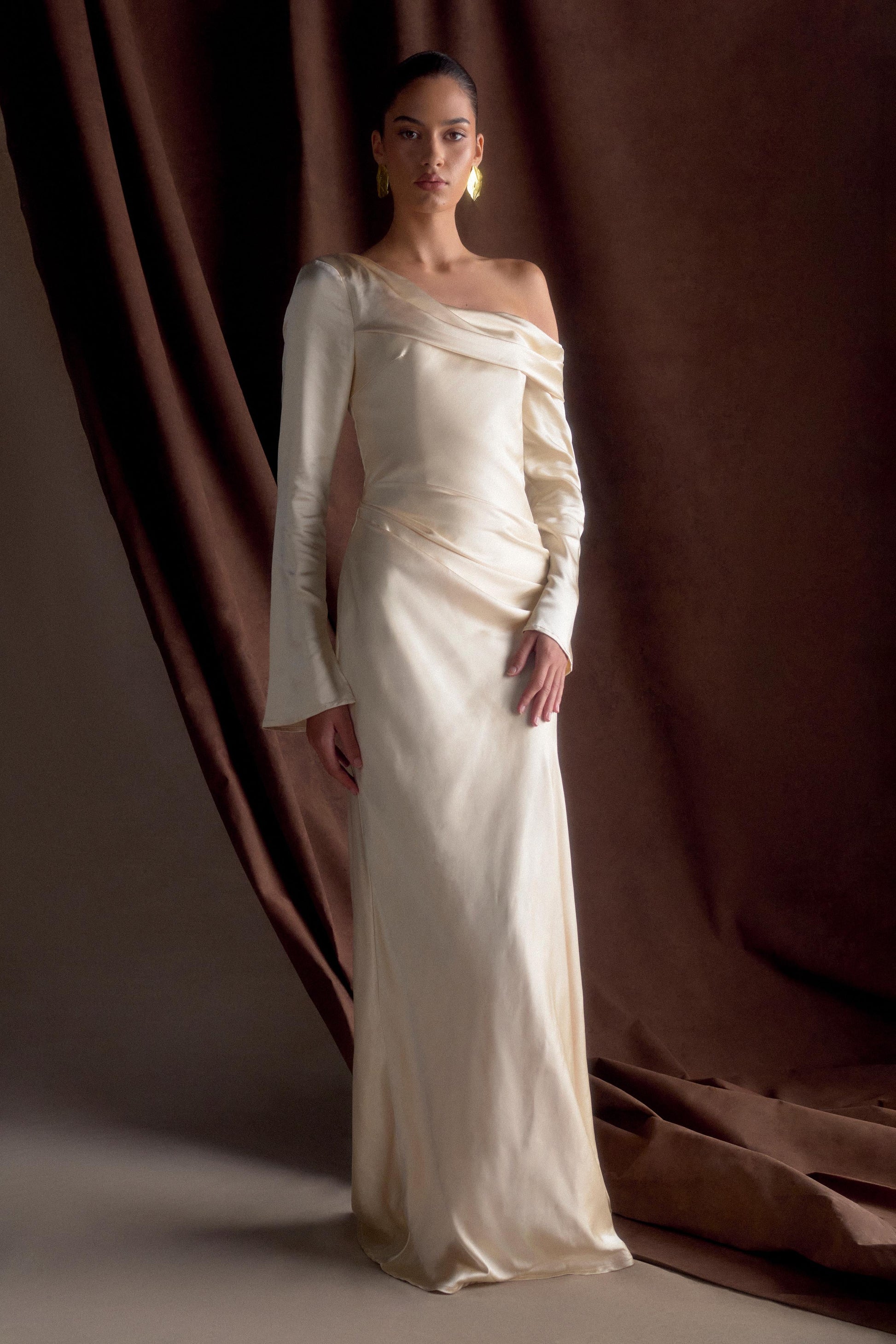 Iris Long Sleeve Satin Maxi Dress - Blush Gold #4