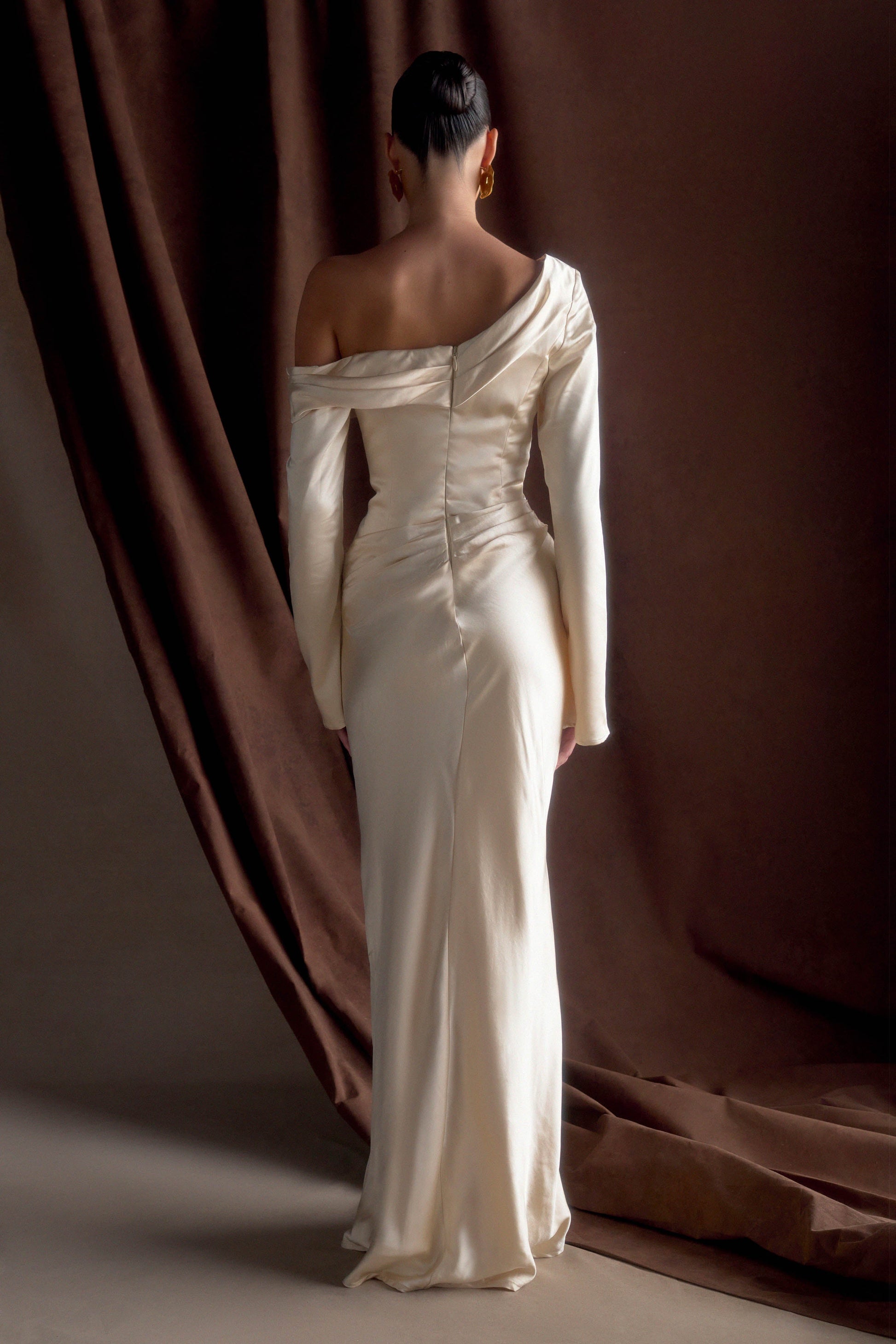 Iris Long Sleeve Satin Maxi Dress - Blush Gold #2
