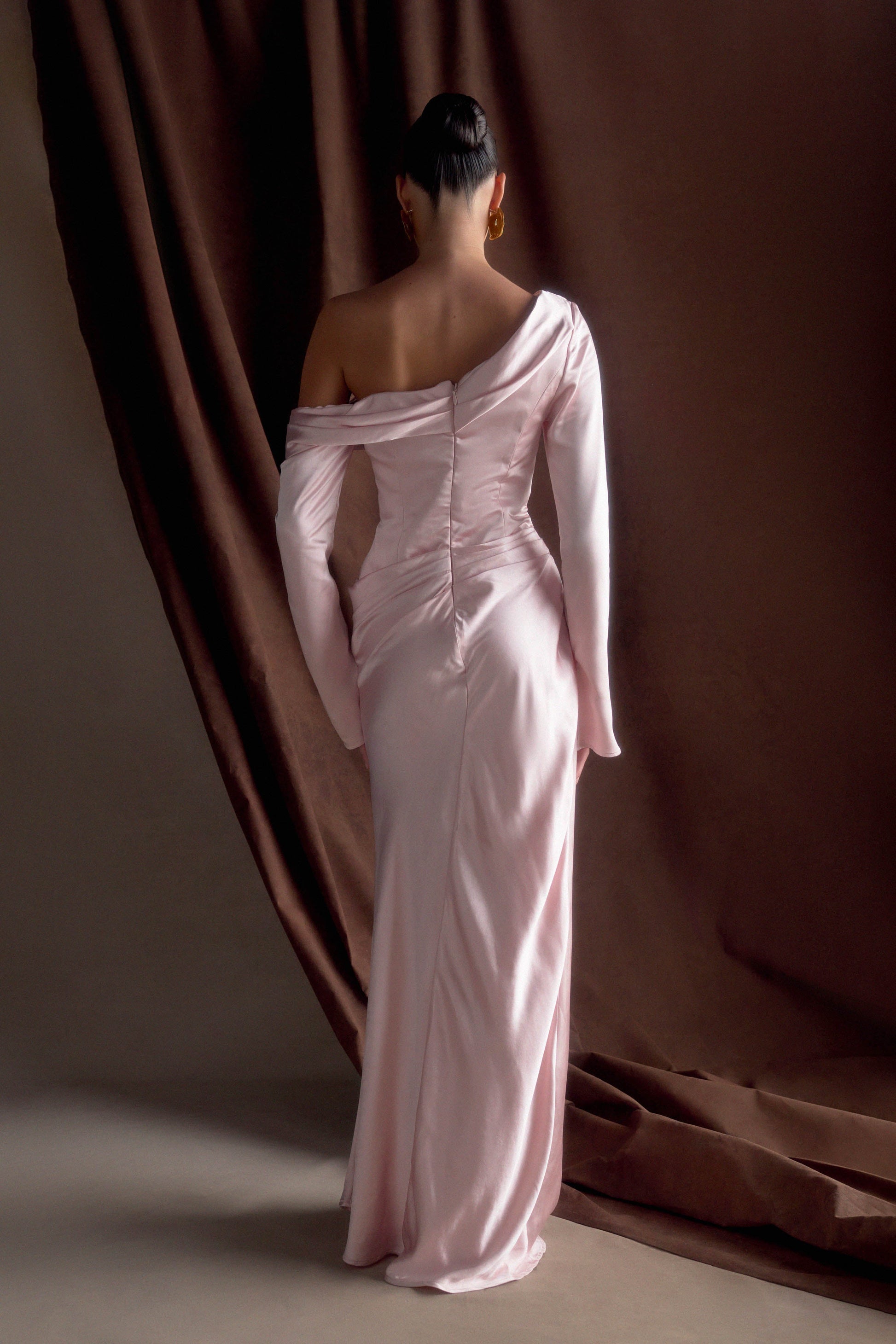 Iris Long Sleeve Satin Maxi Dress - Soft Pink #2
