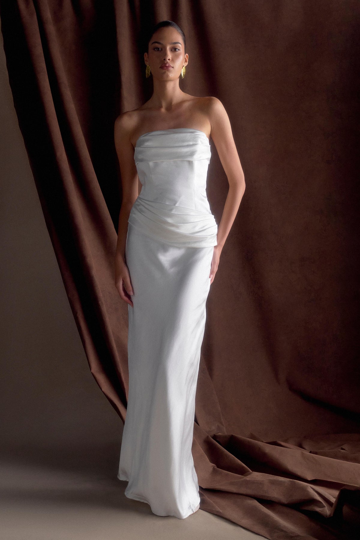 Jasmine Strapless Satin Maxi Dress - White #2