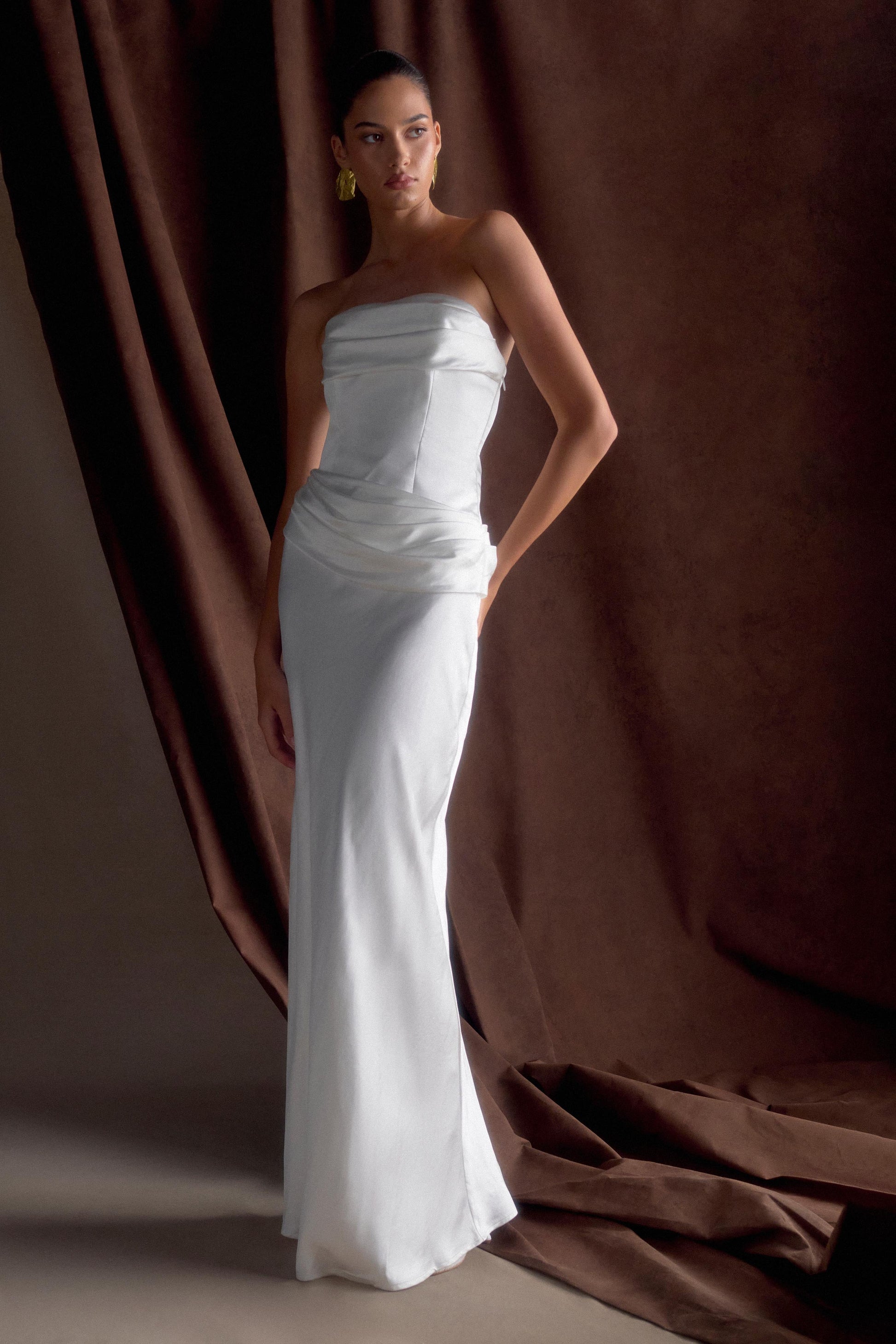 Jasmine Strapless Satin Maxi Dress - White #5