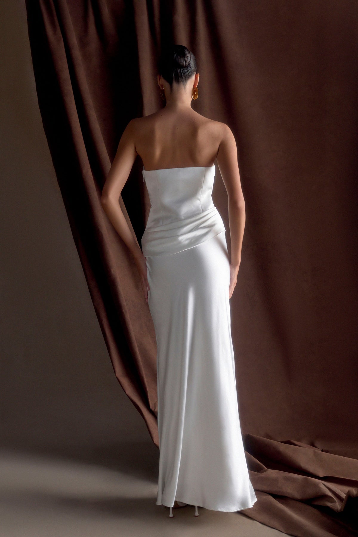 Jasmine Strapless Satin Maxi Dress - White #4