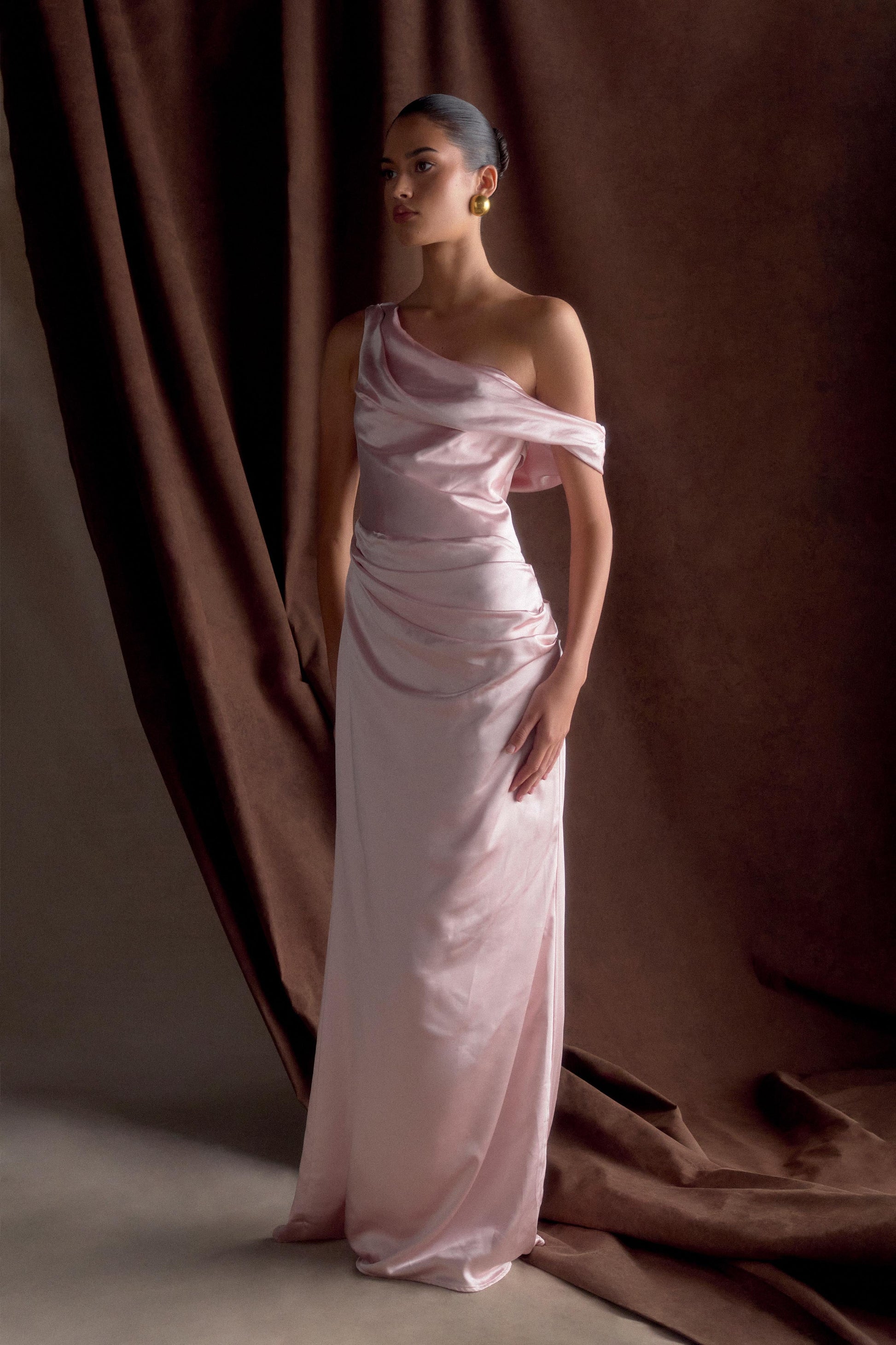 Dalia Off Shoulder Satin Maxi Dress - Soft Pink #10