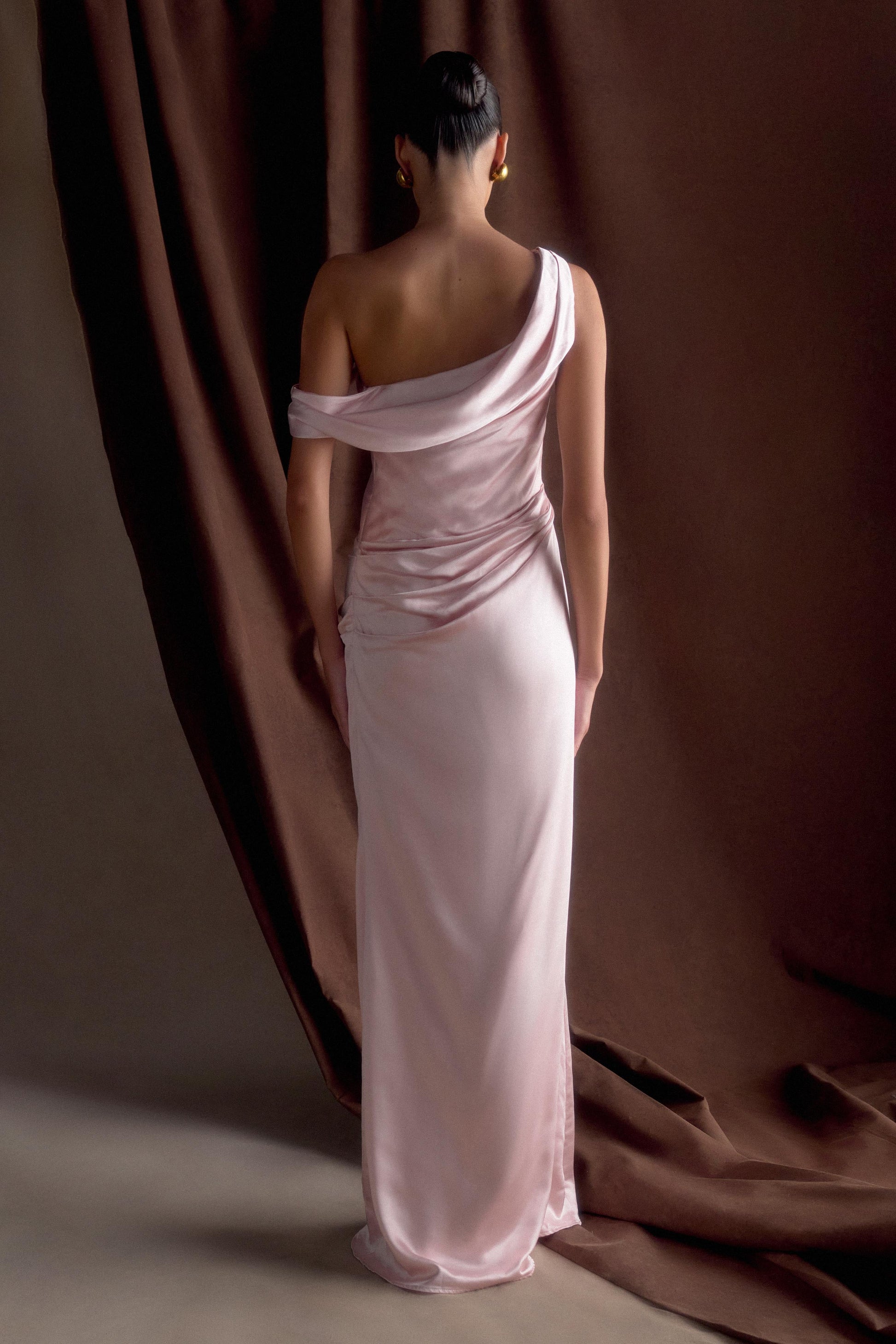 Dalia Off Shoulder Satin Maxi Dress - Soft Pink #2