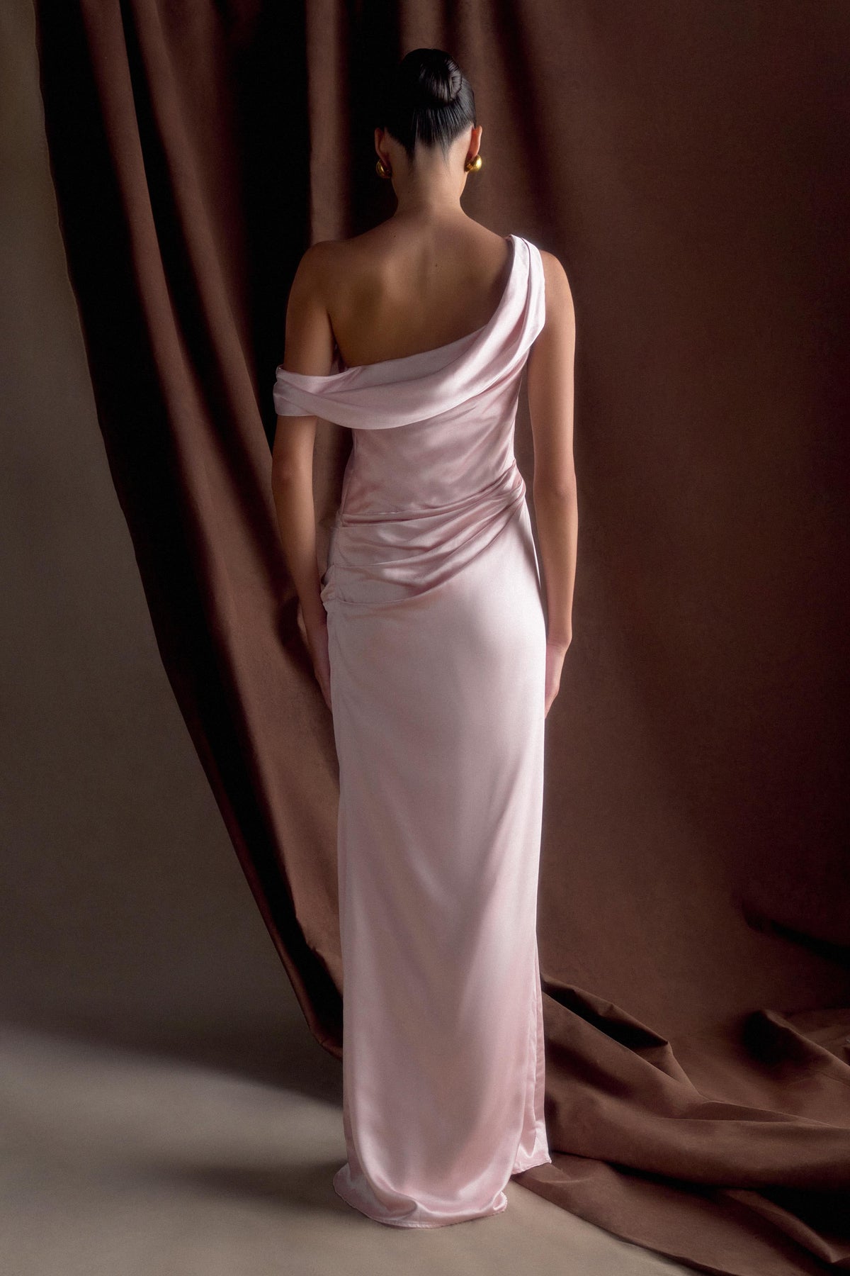 Dalia Off Shoulder Satin Maxi Dress - Soft Pink #2