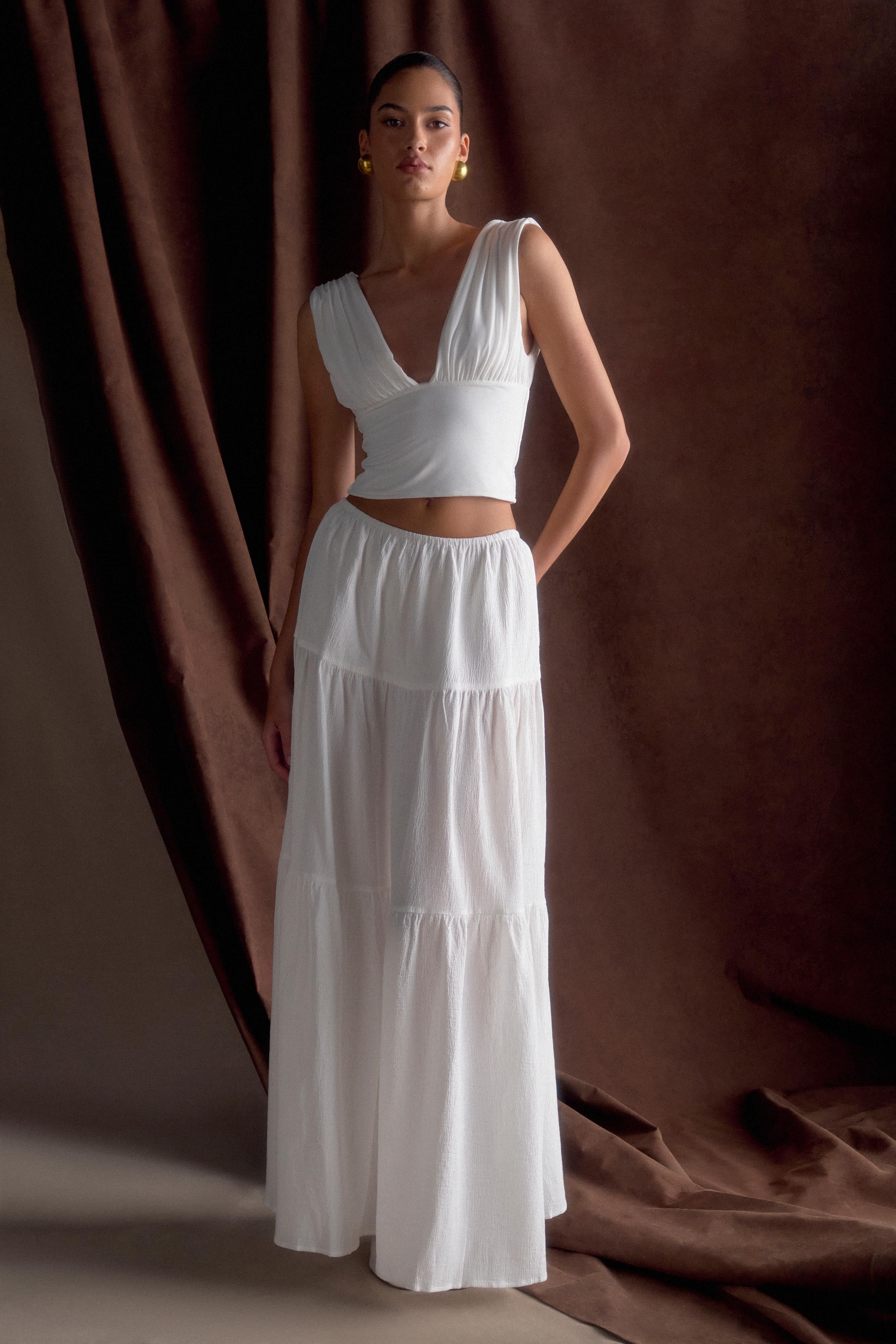 Jacinda Cotton Maxi Skirt - White | MESHKI UK