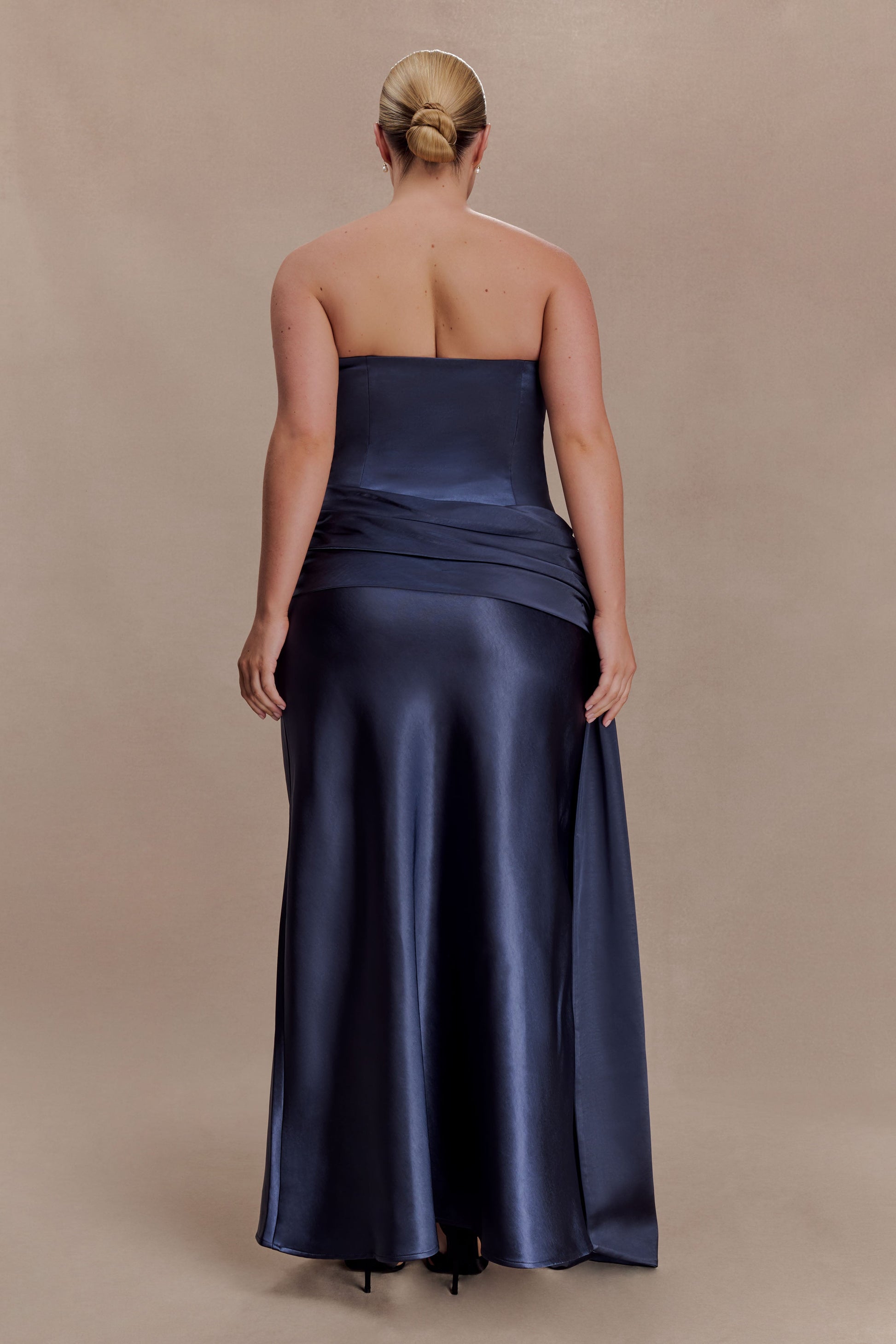 Sarah Strapless Maxi Dress With Waist Tie - Navy #6