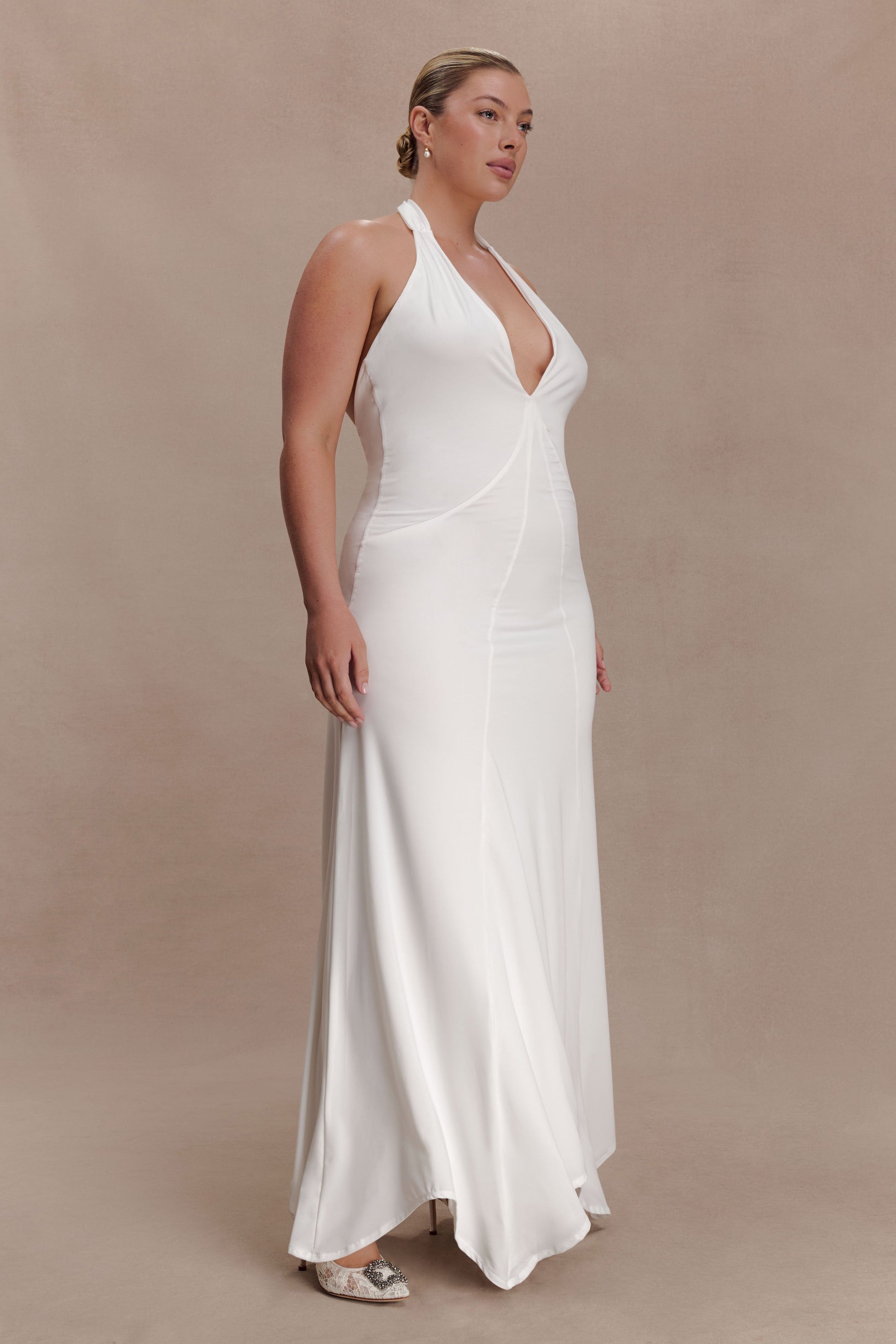 Juliet Slinky Maxi Dress With Scarf - White #8