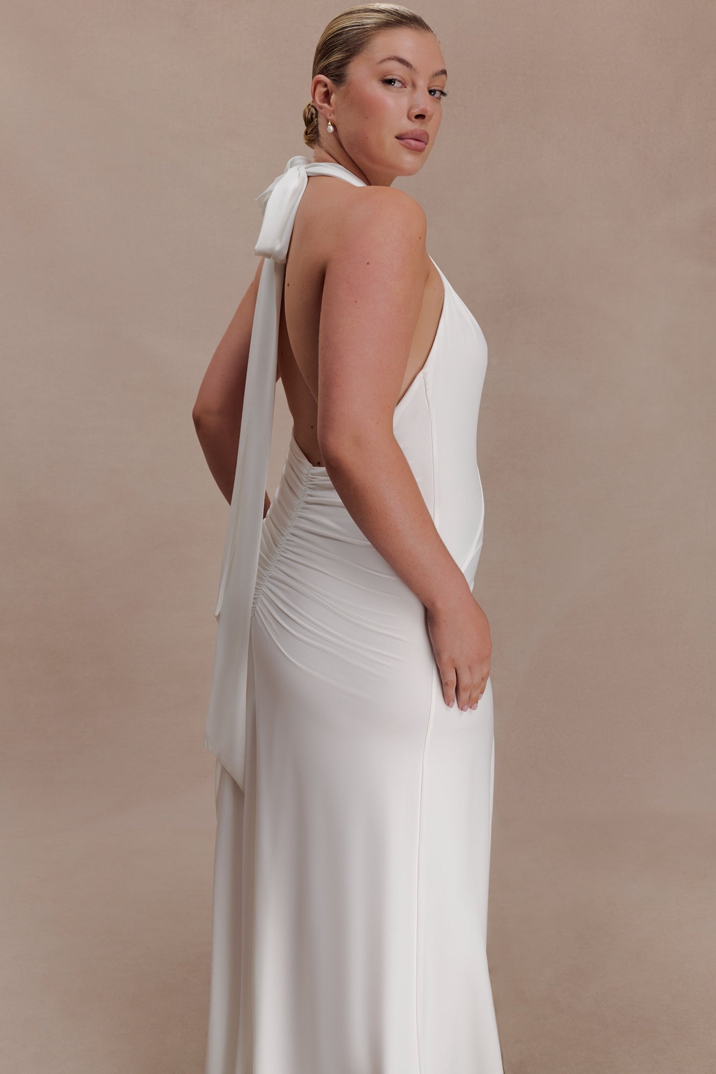 Juliet Slinky Maxi Dress With Scarf - White