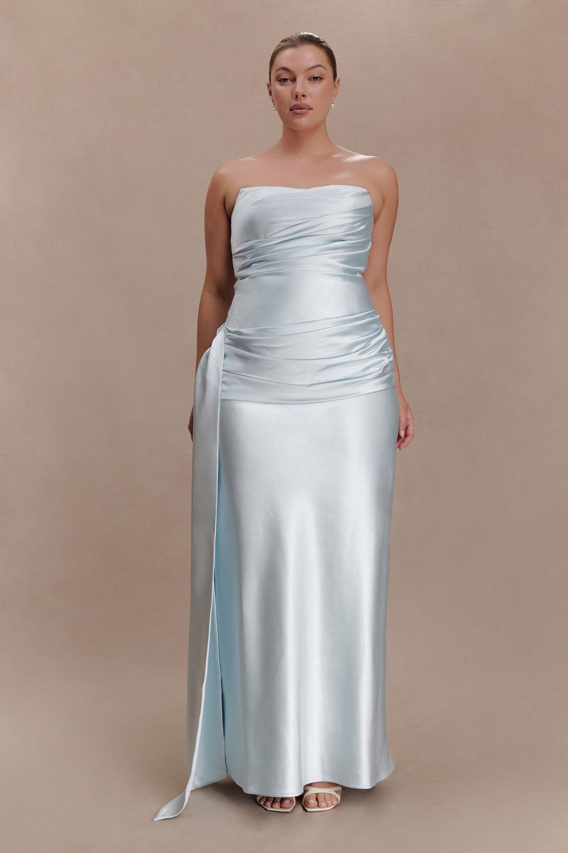 Sarah Strapless Maxi Dress With Waist Tie - Ice Blue #5