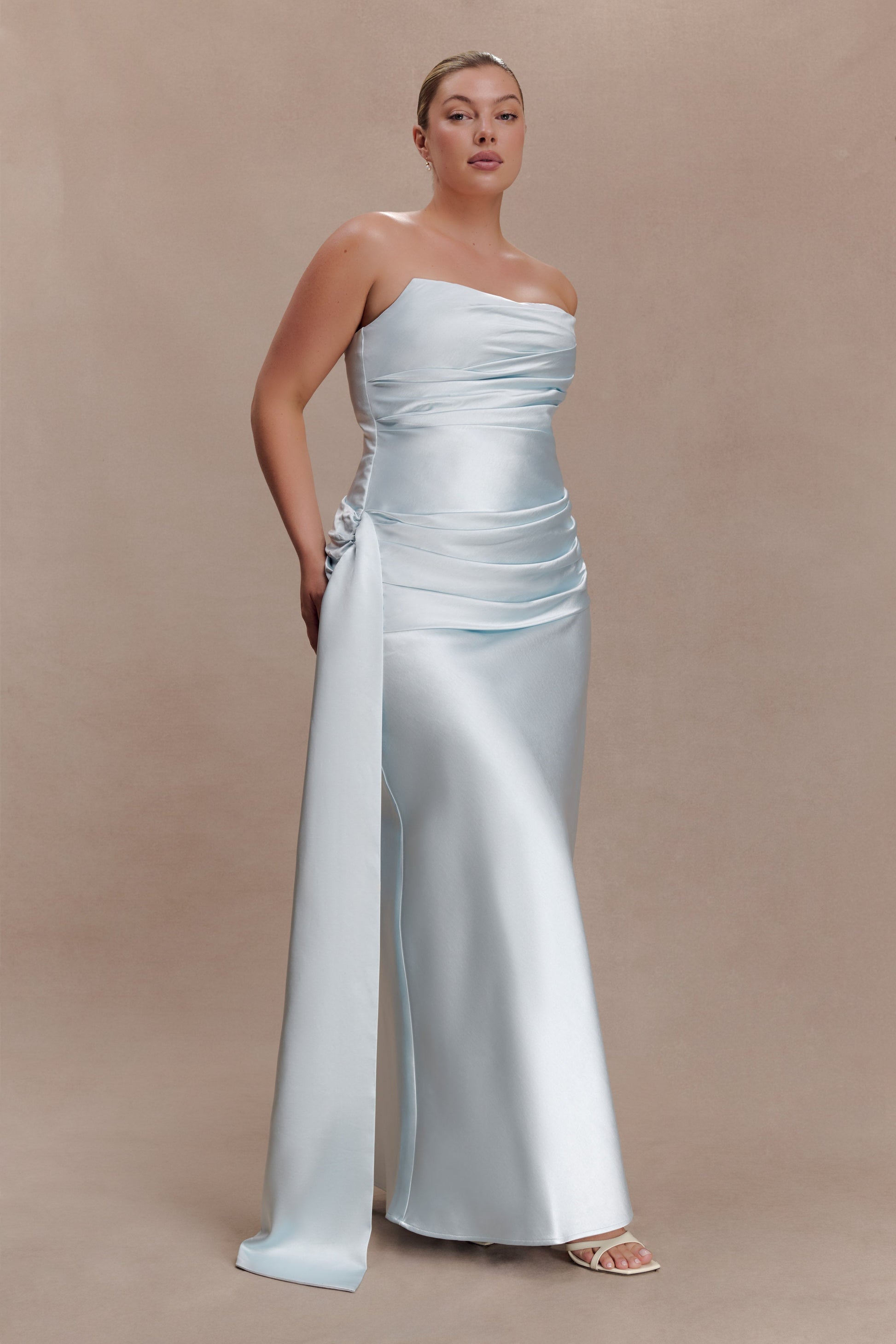 Sarah Strapless Maxi Dress With Waist Tie - Ice Blue #8