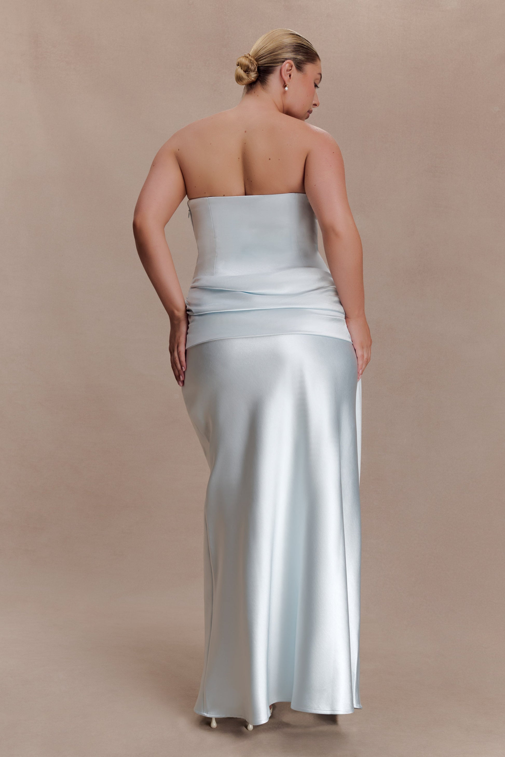 Sarah Strapless Maxi Dress With Waist Tie - Ice Blue #6