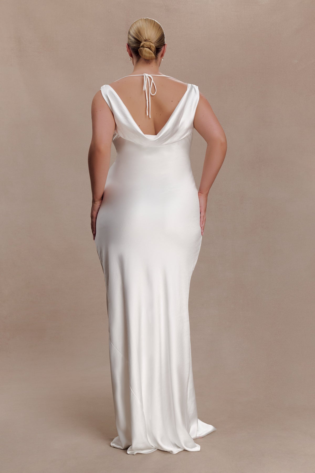 Ashley Cowl Neck Lace And Satin Maxi Dress - Ivory #7