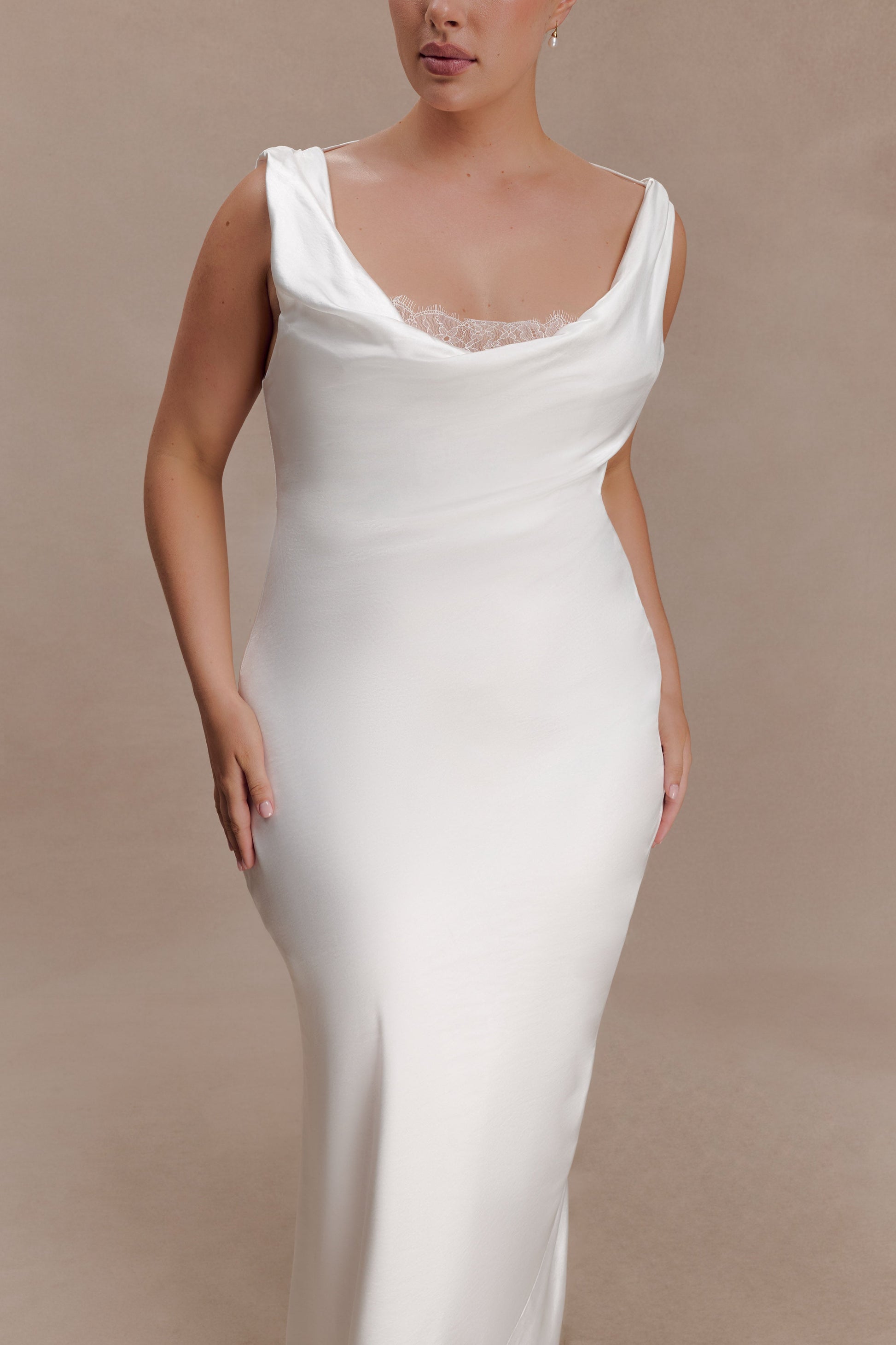 Ashley Cowl Neck Lace And Satin Maxi Dress - Ivory #7