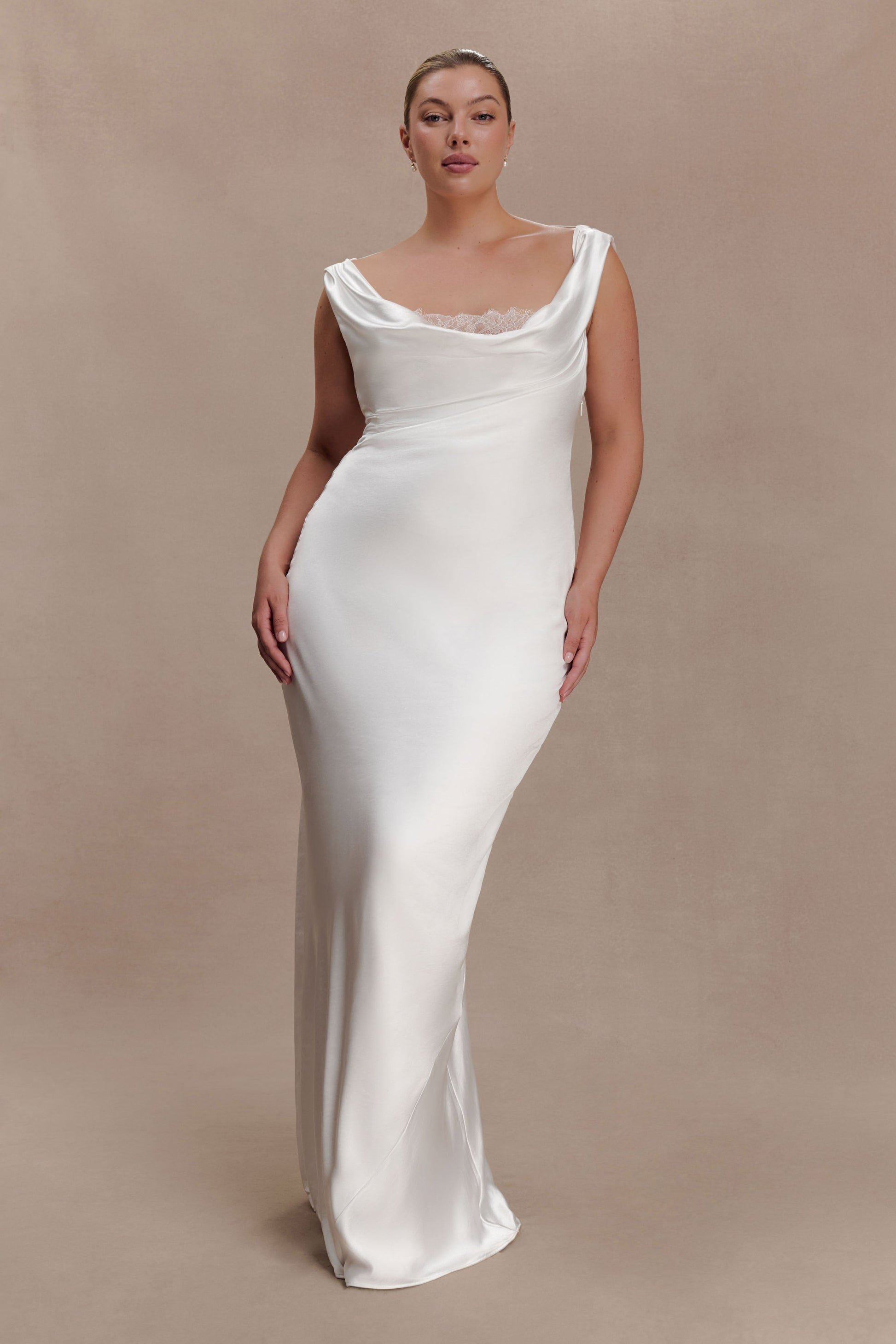 Ashley Cowl Neck Lace And Satin Maxi Dress - Ivory #5