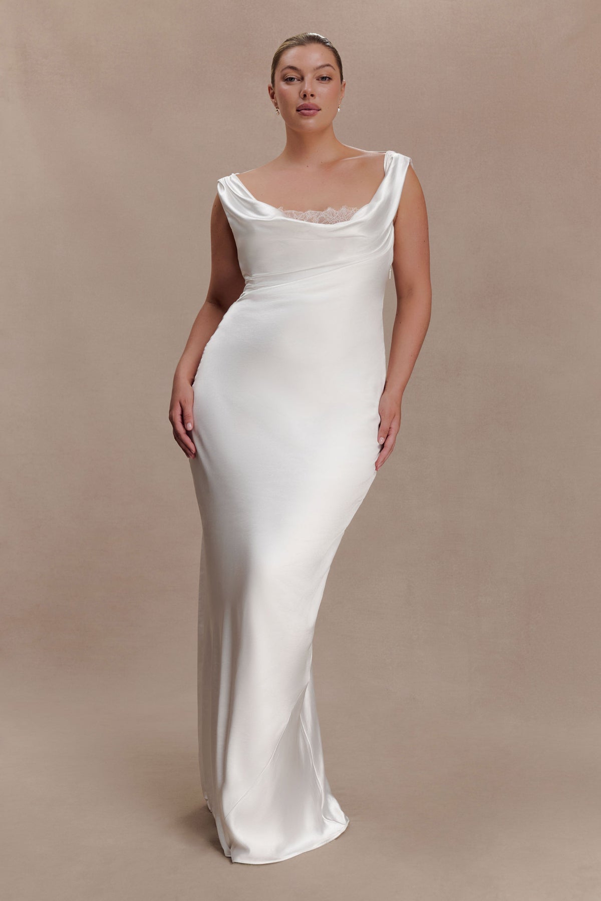 Ashley Cowl Neck Lace And Satin Maxi Dress - Ivory #2