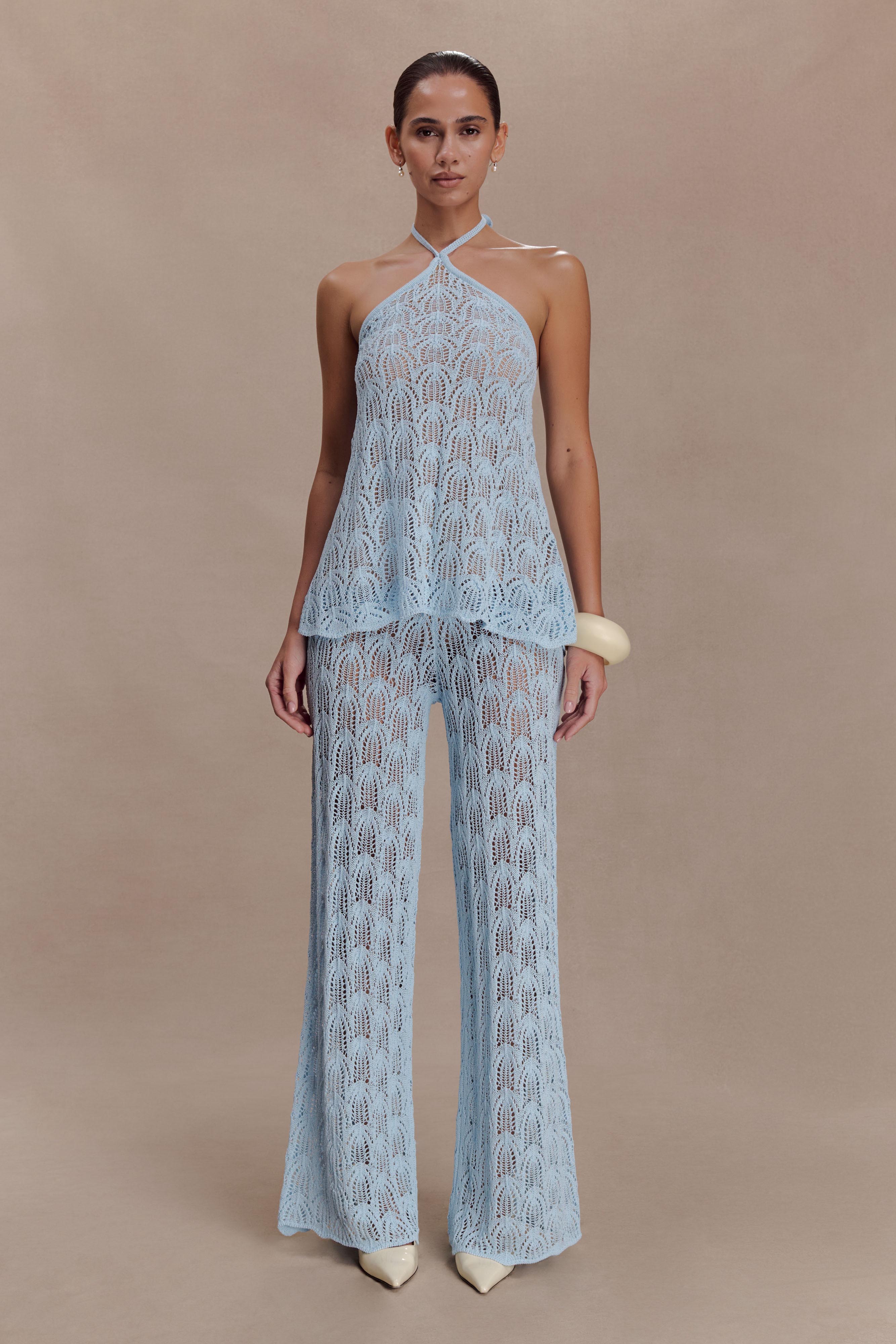 Corey Crochet Halter Neck Top - Light Blue | MESHKI UK