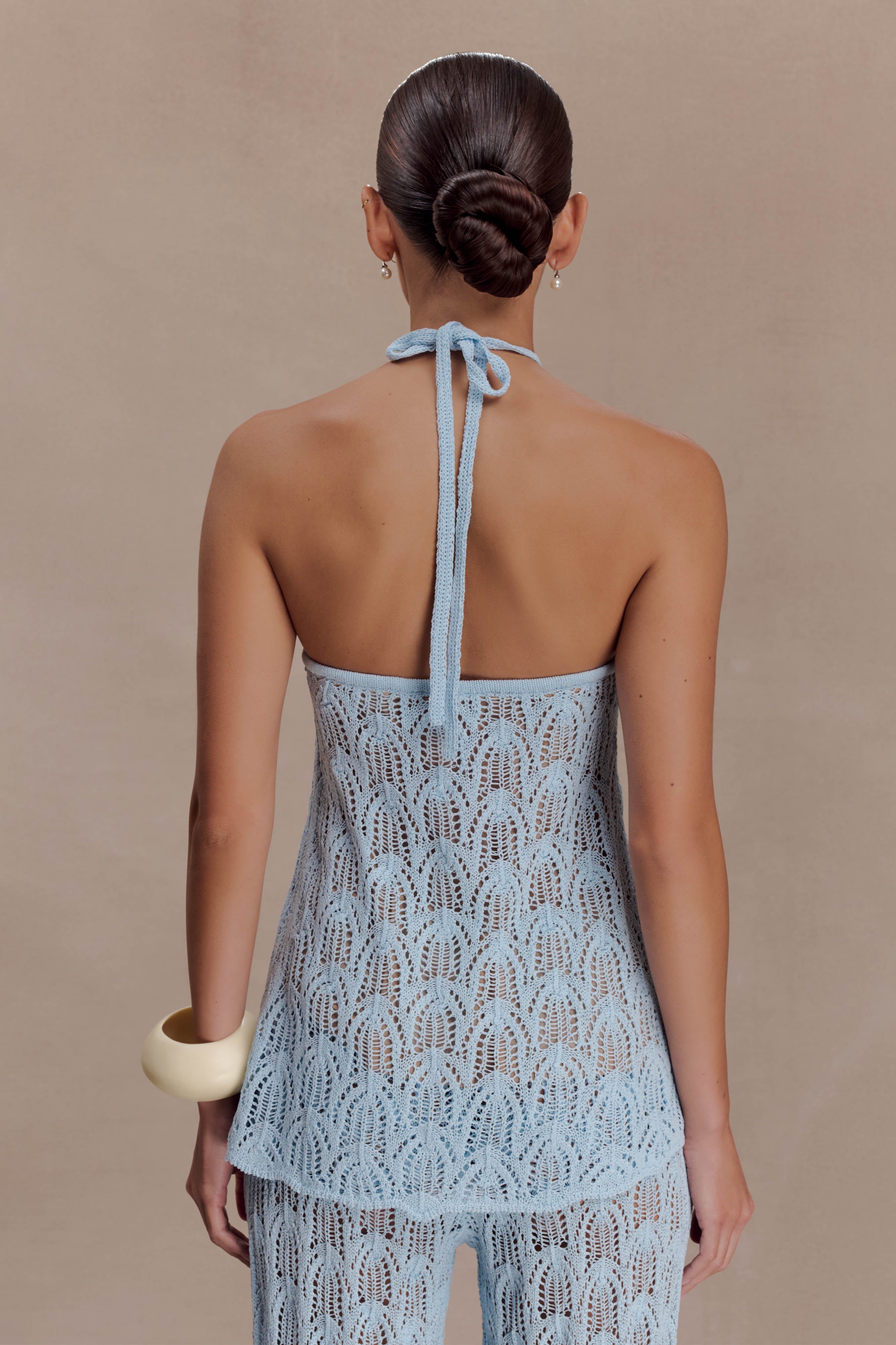 Corey Crochet Halter Neck Top - Light Blue | MESHKI UK