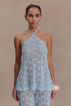 Corey Crochet Halter Neck Top - Light Blue