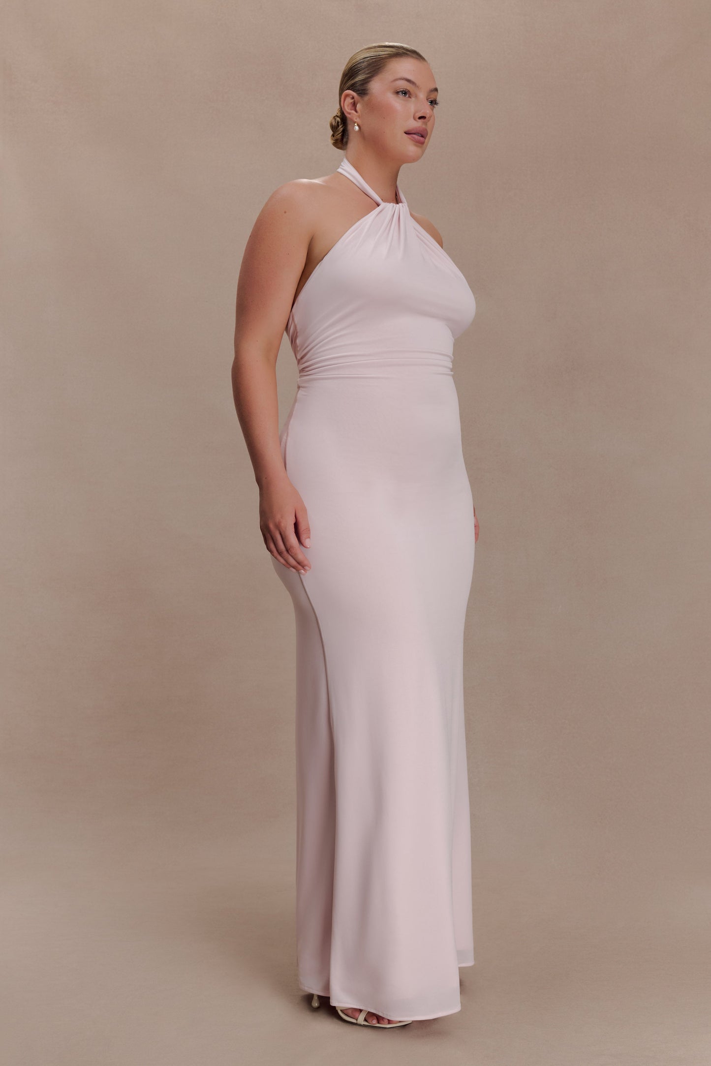 Elyna Slinky Halter Maxi Dress - Pale Pink