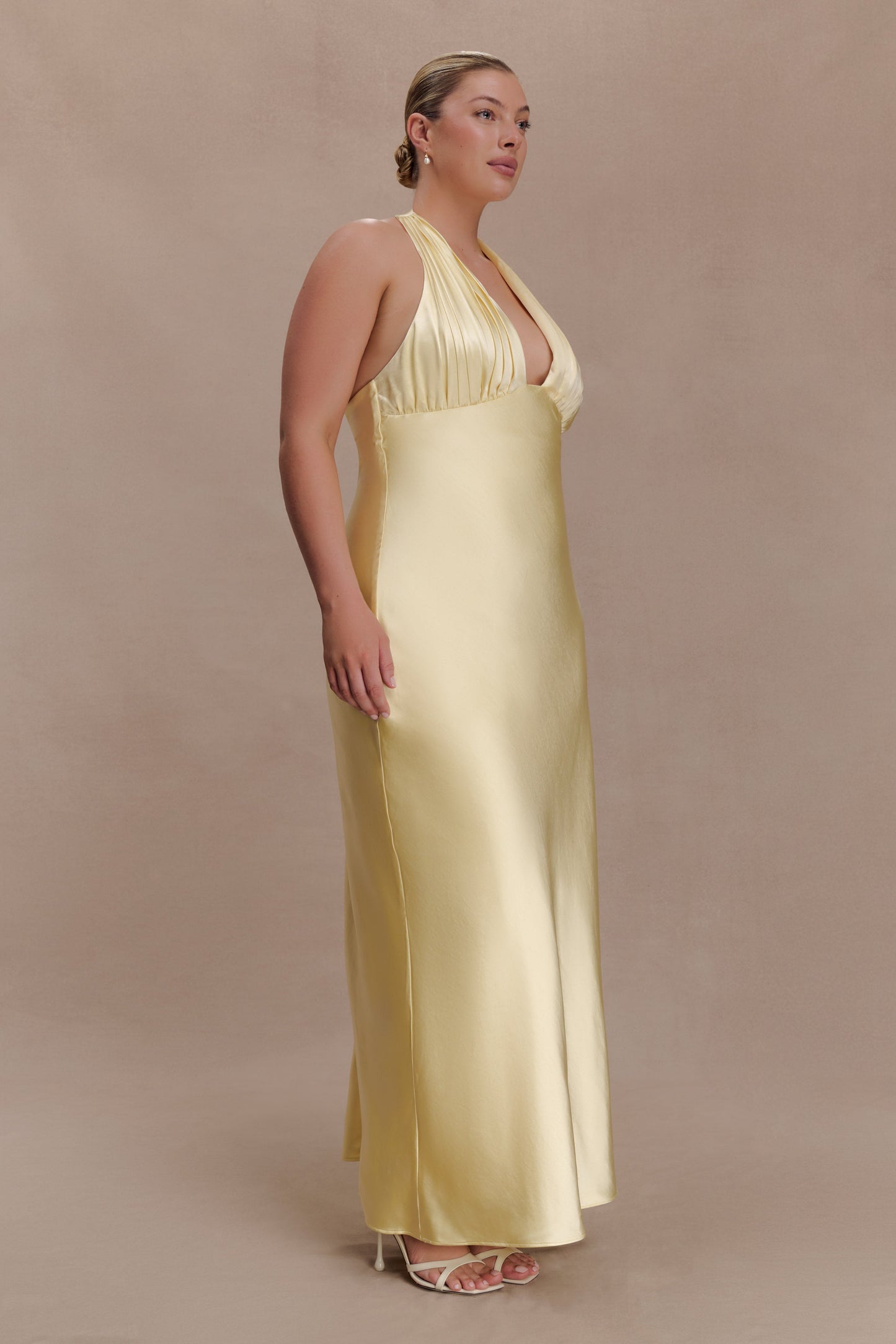 Alice Satin Halter Maxi Dress - Lemon