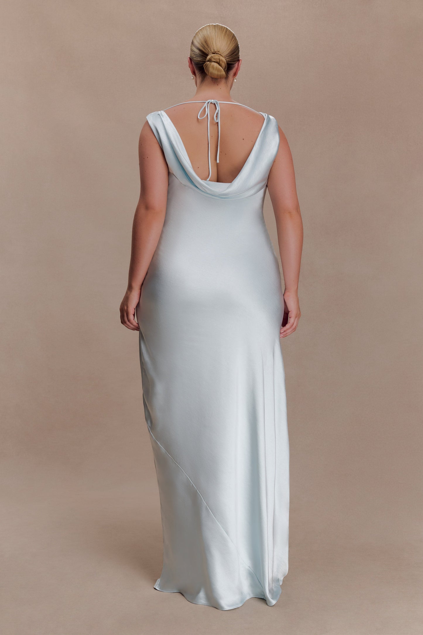 Ashley Cowl Neck Lace And Satin Maxi Dress - Ice Blue