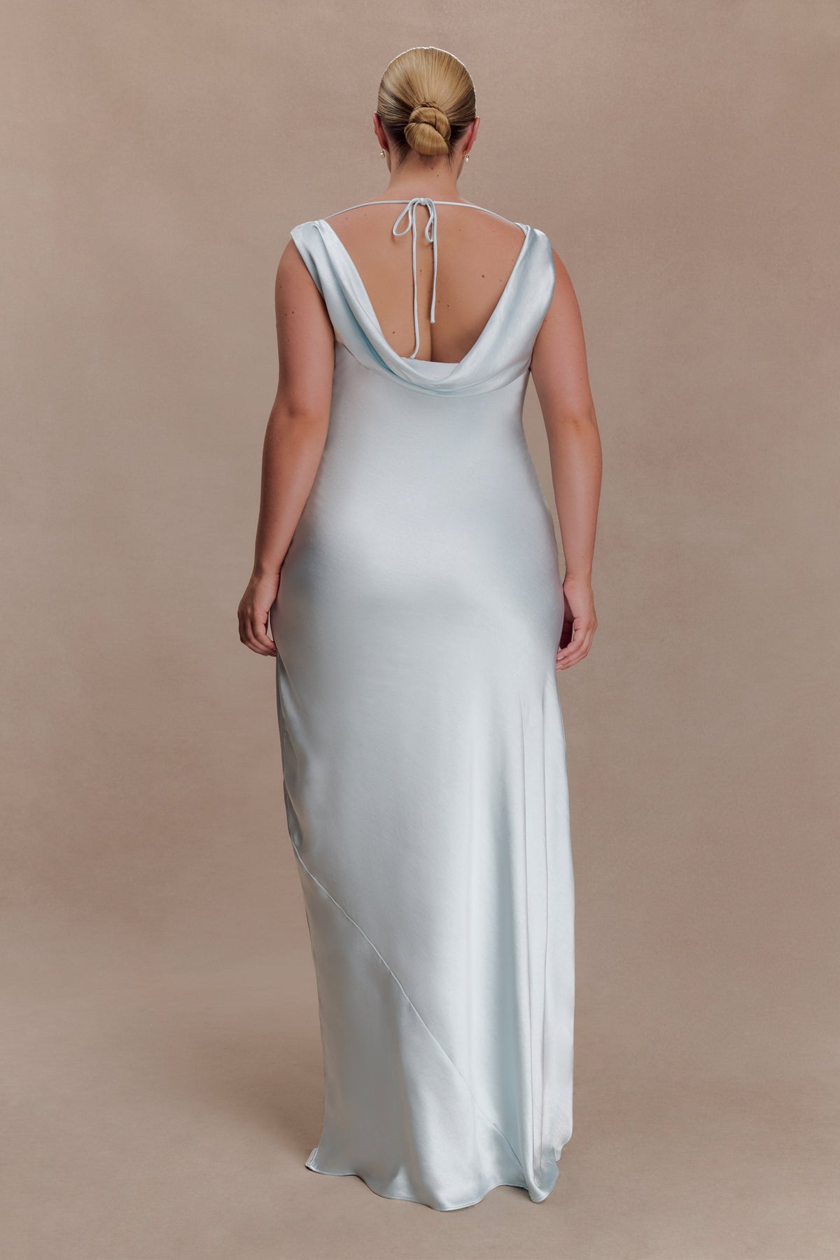 Ashley Cowl Neck Lace And Satin Maxi Dress - Ice Blue