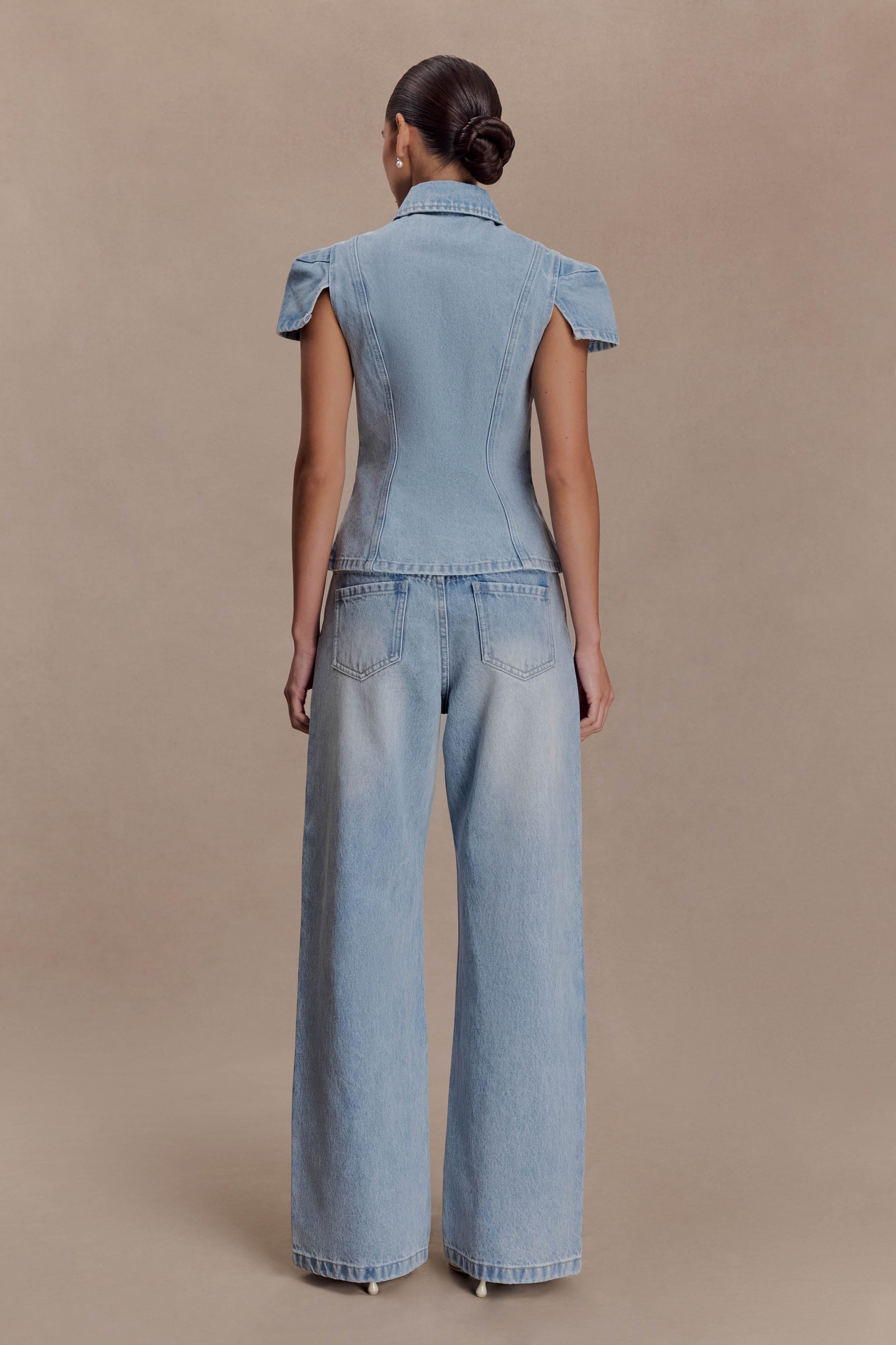 Perrie Mid Rise Straight Leg Tie Jeans - Washed Light Blue #6