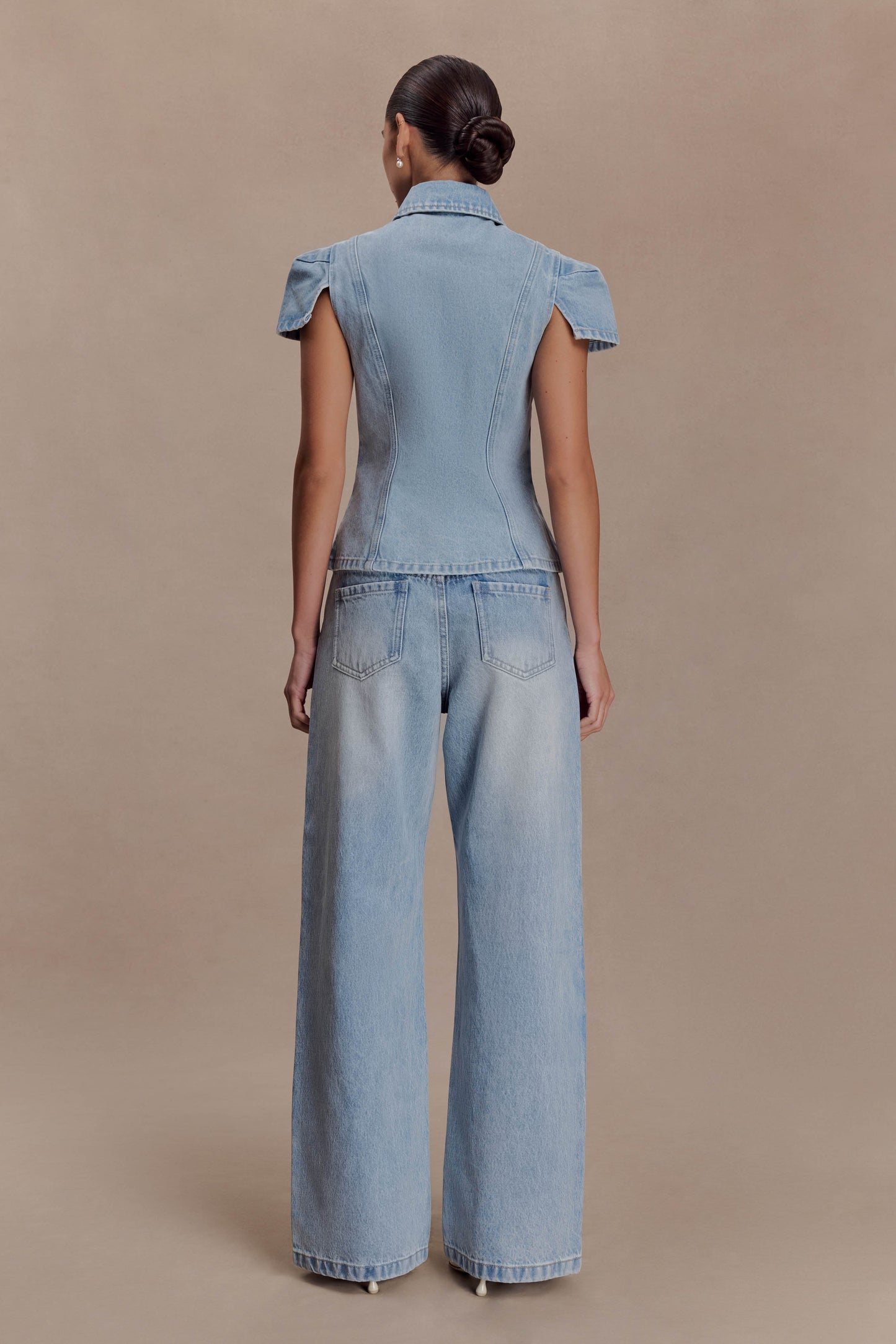 Perrie Mid Rise Straight Leg Tie Jeans - Washed Light Blue