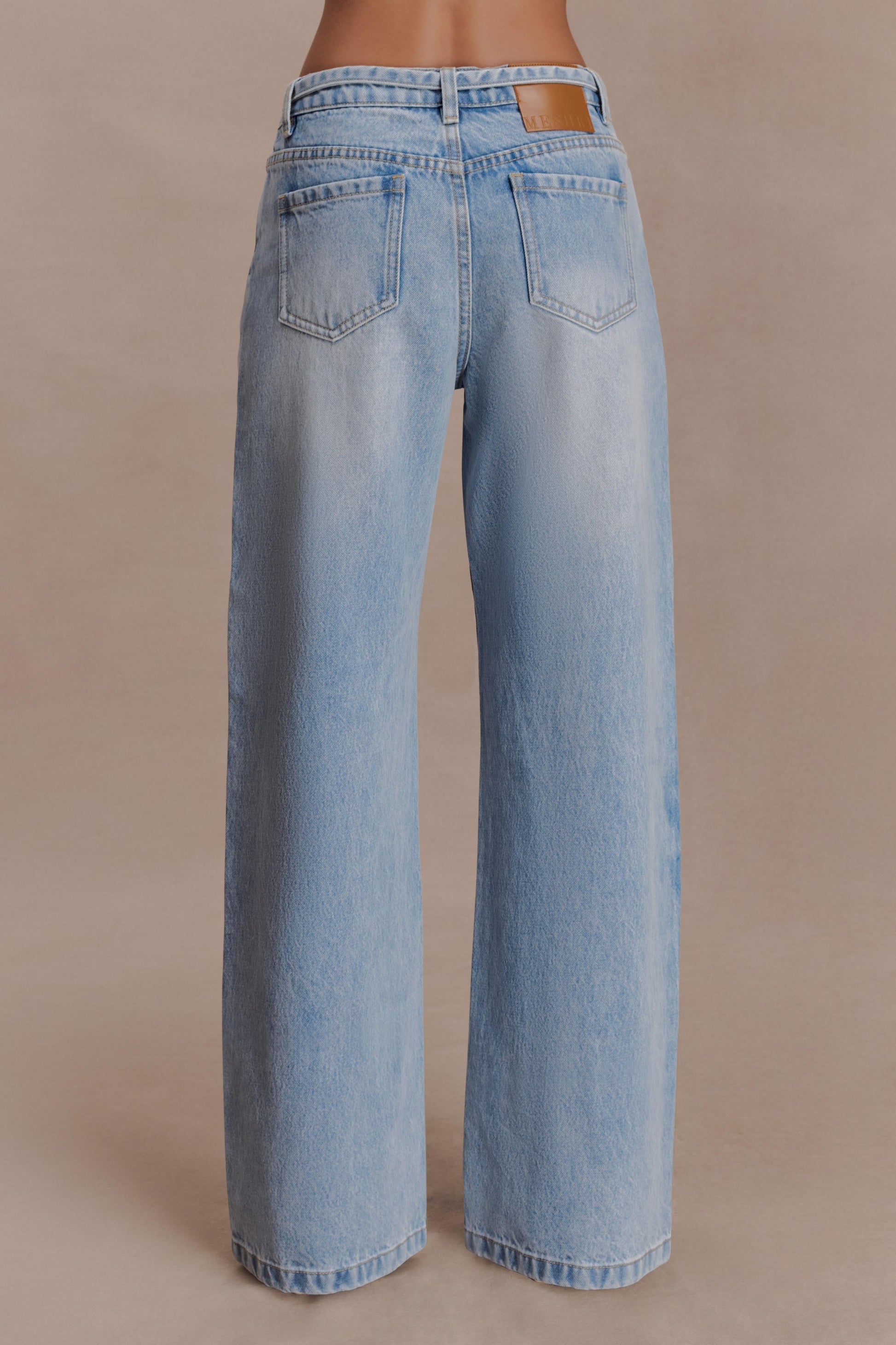 Perrie Mid Rise Straight Leg Tie Jeans - Washed Light Blue #9