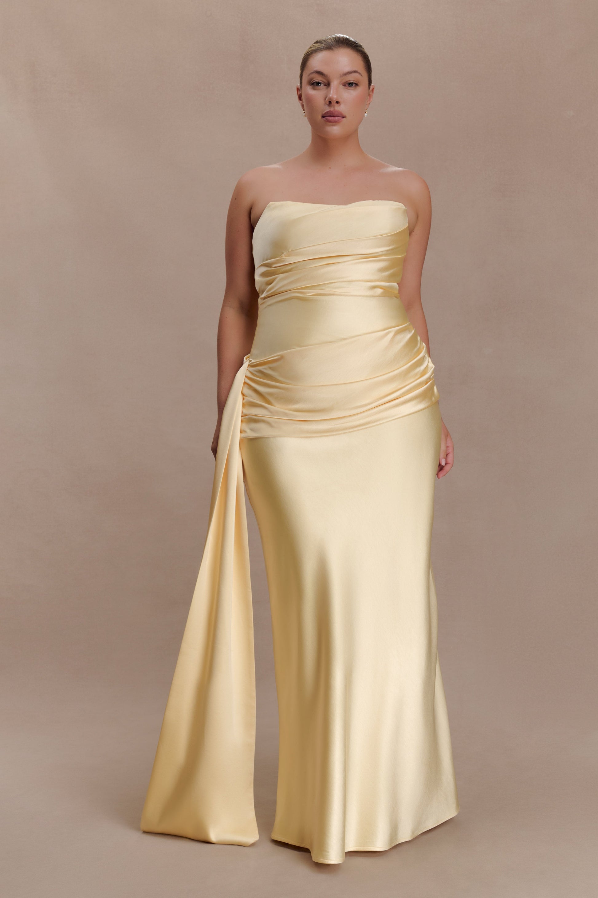 Sarah Strapless Maxi Dress With Waist Tie - Lemon #5