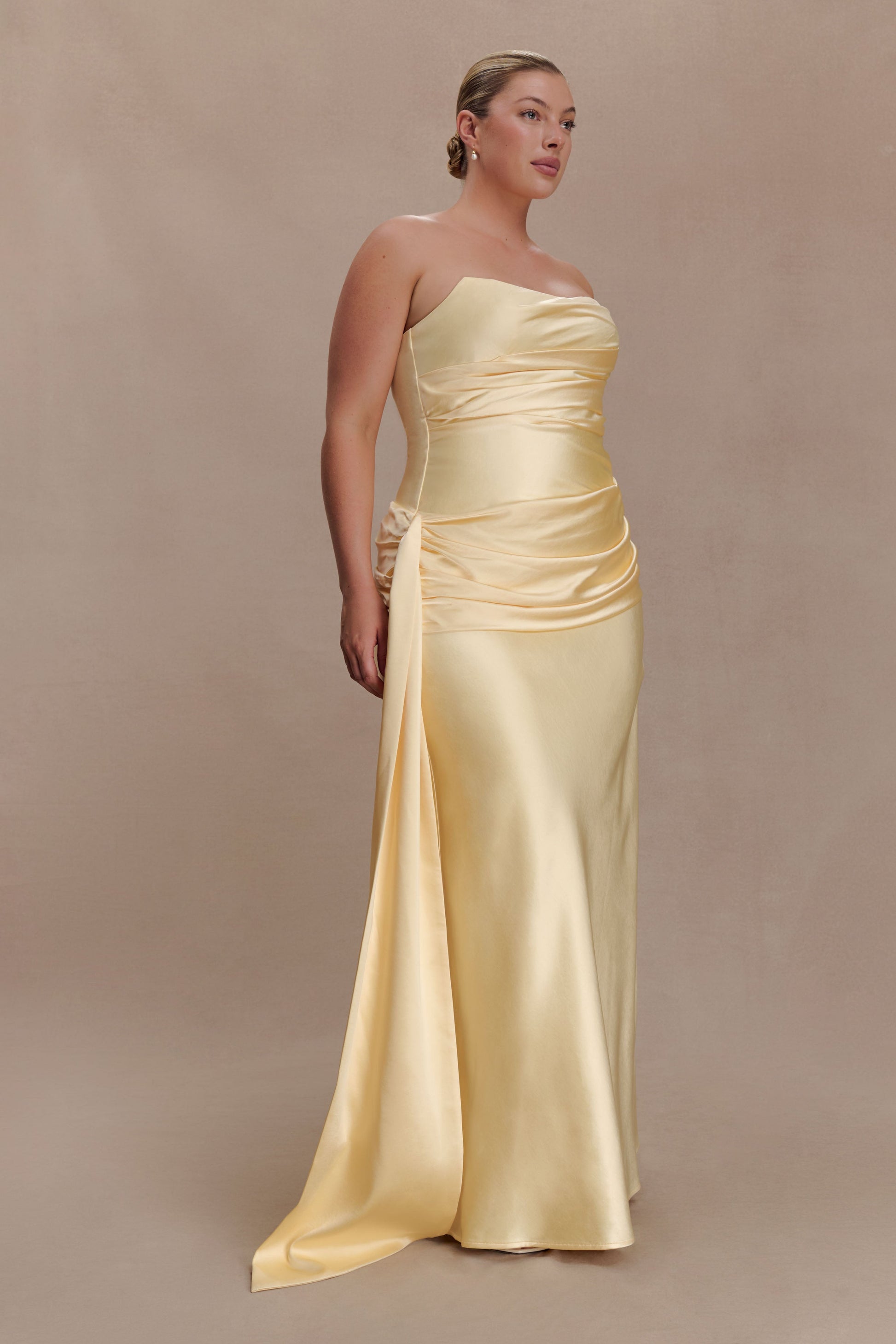 Sarah Strapless Maxi Dress With Waist Tie - Lemon #8