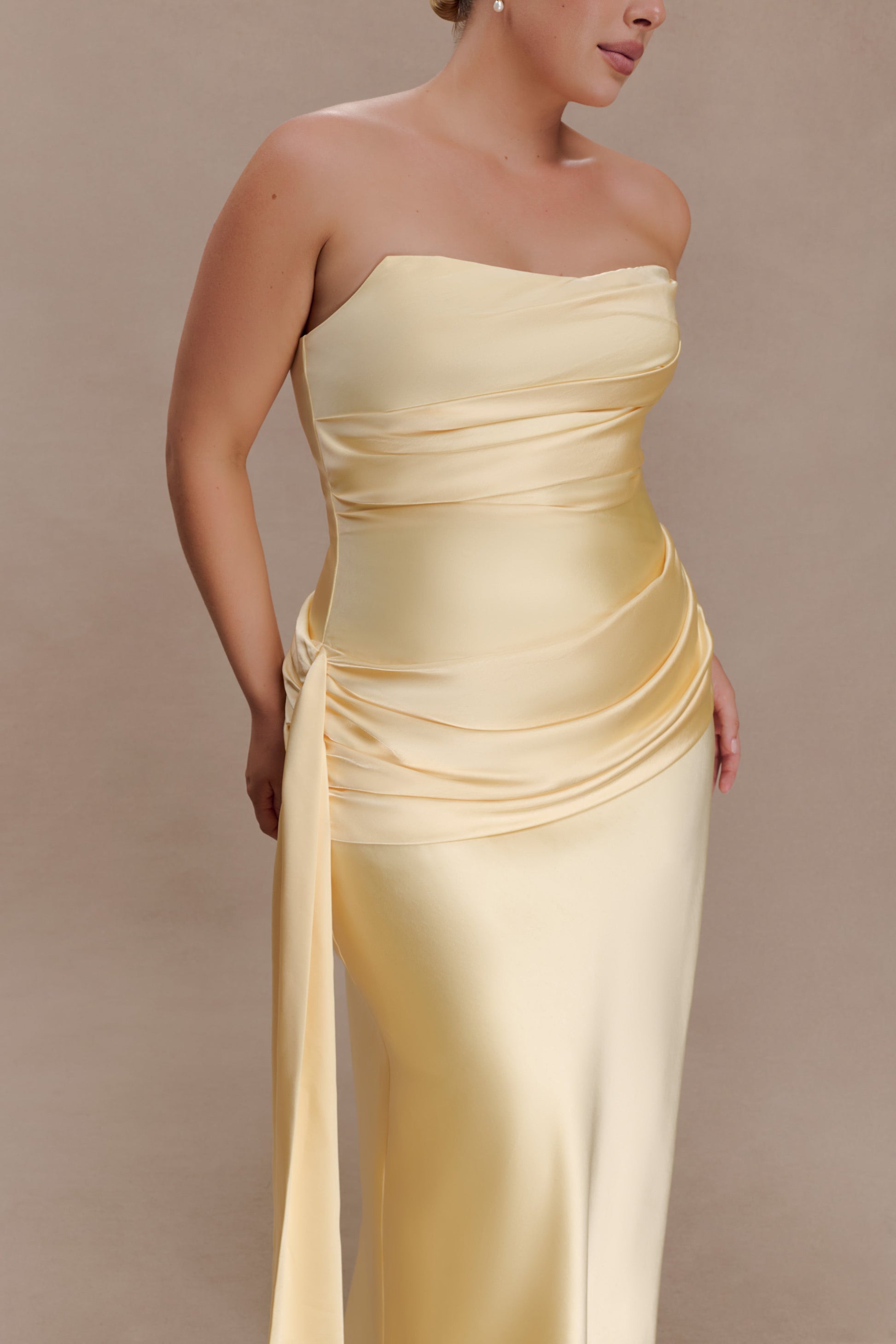 Sarah Strapless Maxi Dress With Waist Tie - Lemon #3