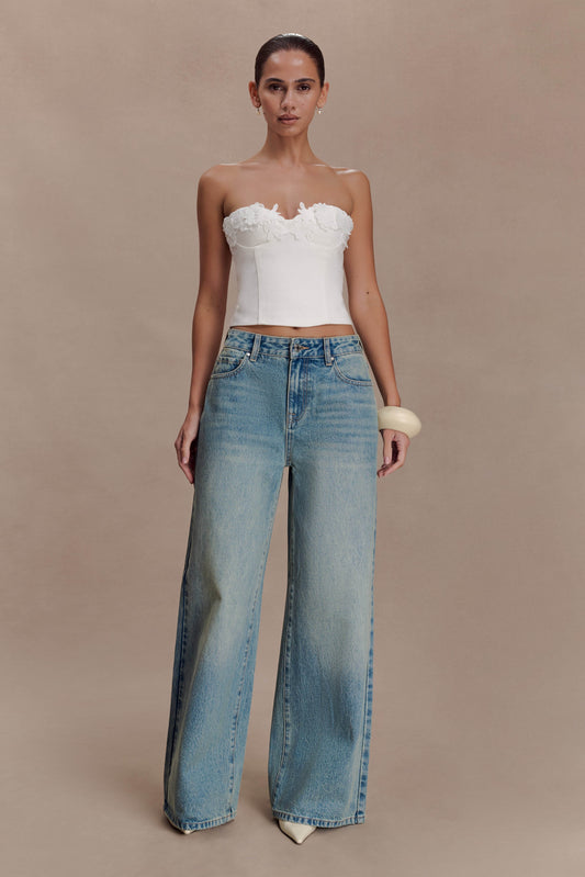 Romi Mid Rise Wide Leg Jeans - Faded Mid Blue