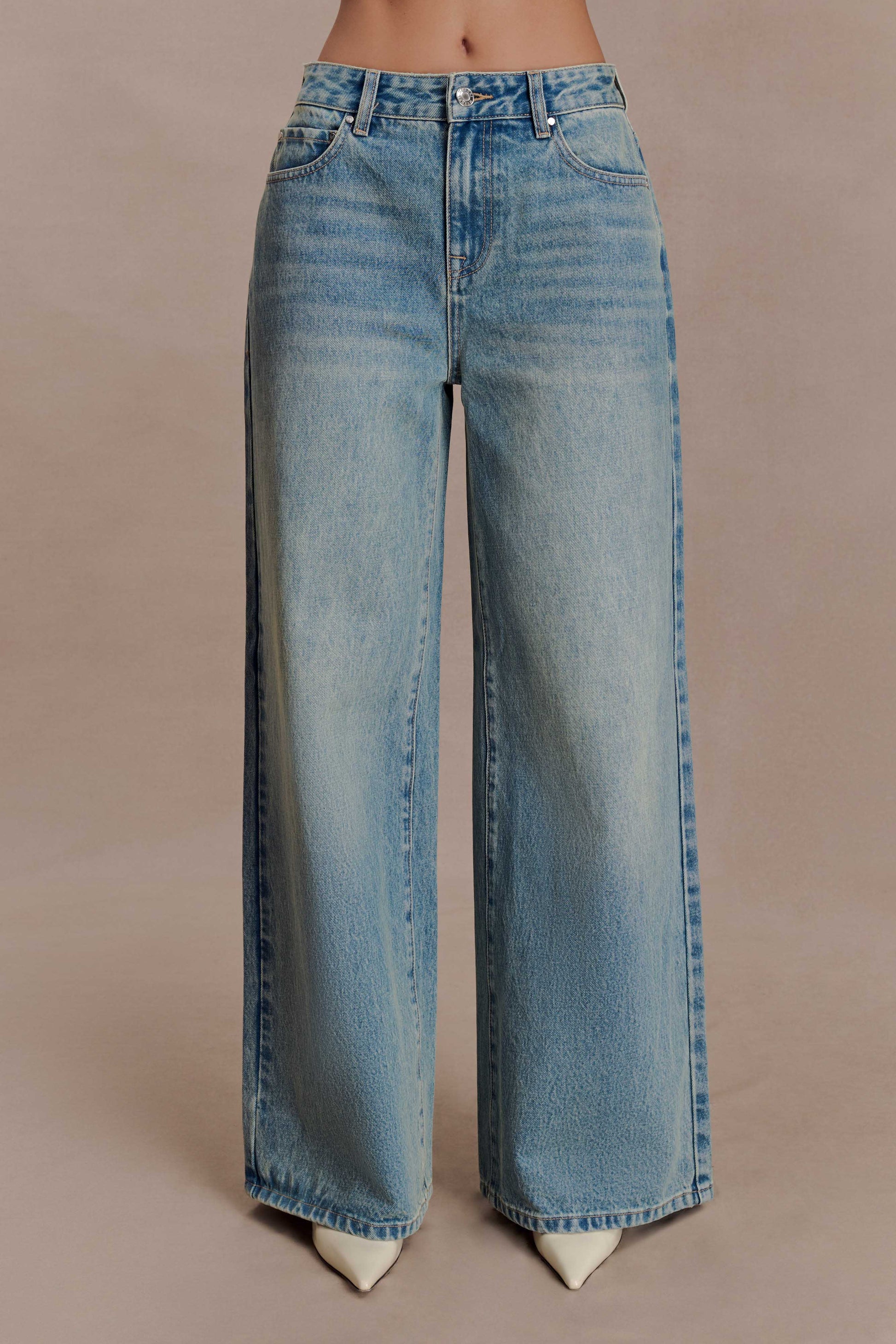 Romi Mid Rise Wide Leg Jeans - Faded Mid Blue #6
