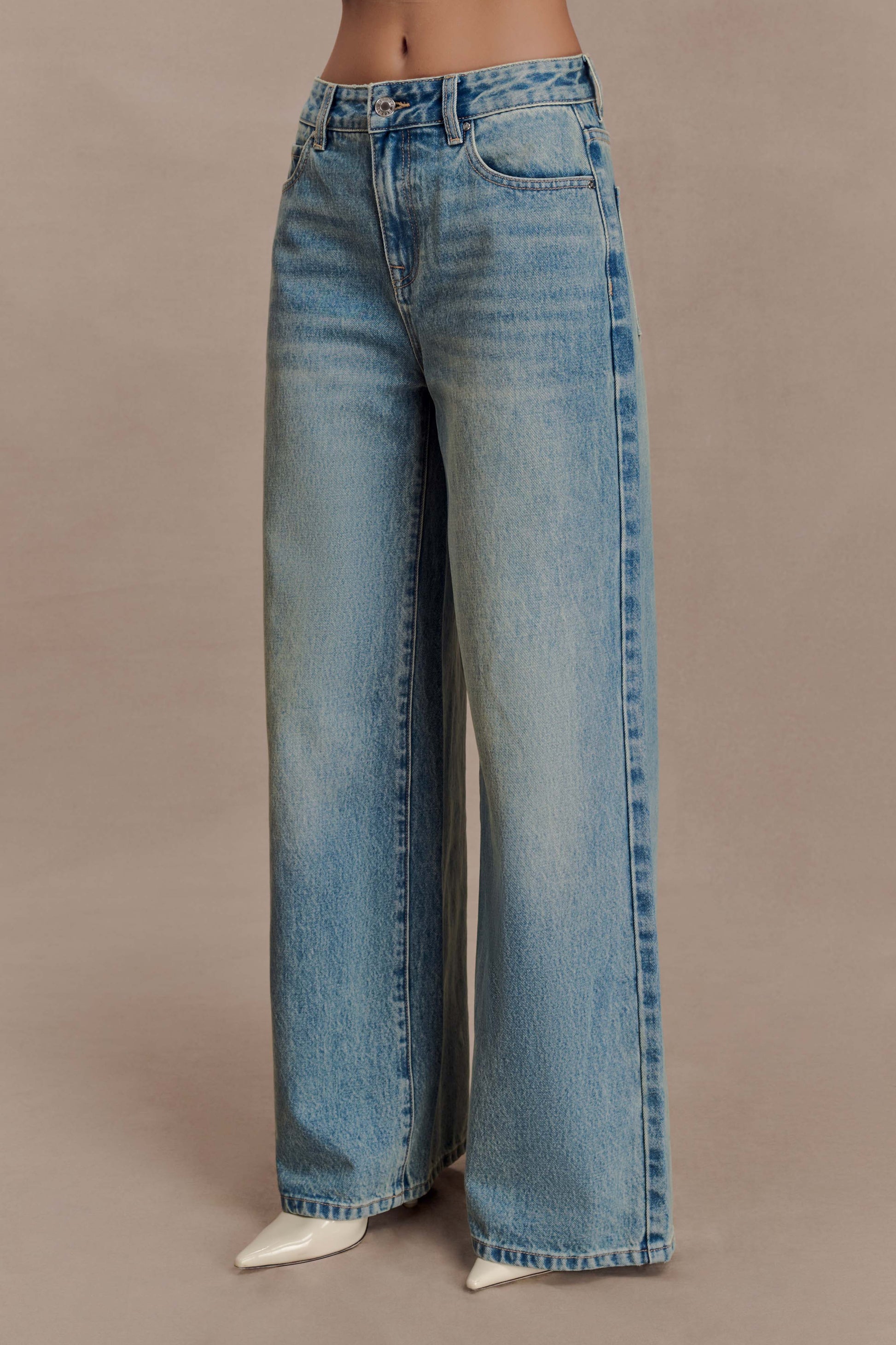 Romi Mid Rise Wide Leg Jeans - Faded Mid Blue #4