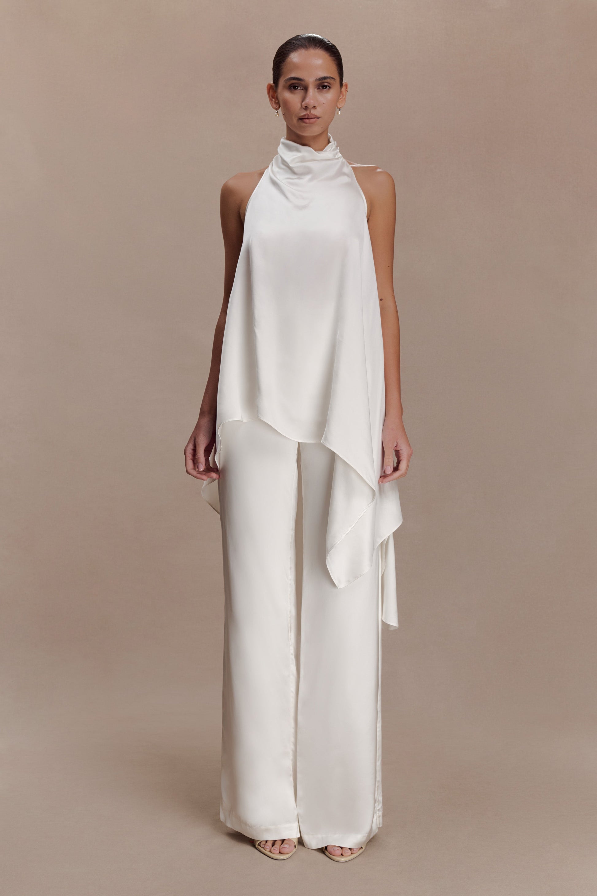 Sydney Straight Leg Satin Pants - Ivory #2
