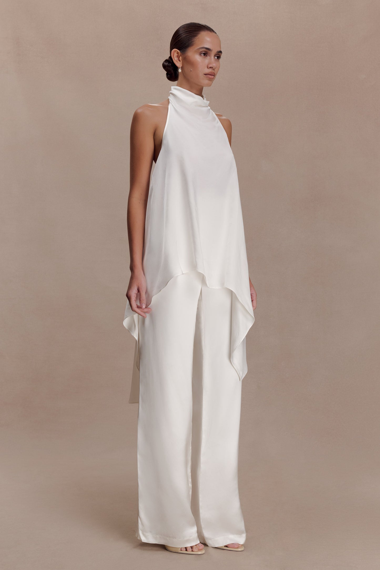 Sydney Straight Leg Satin Pants - Ivory