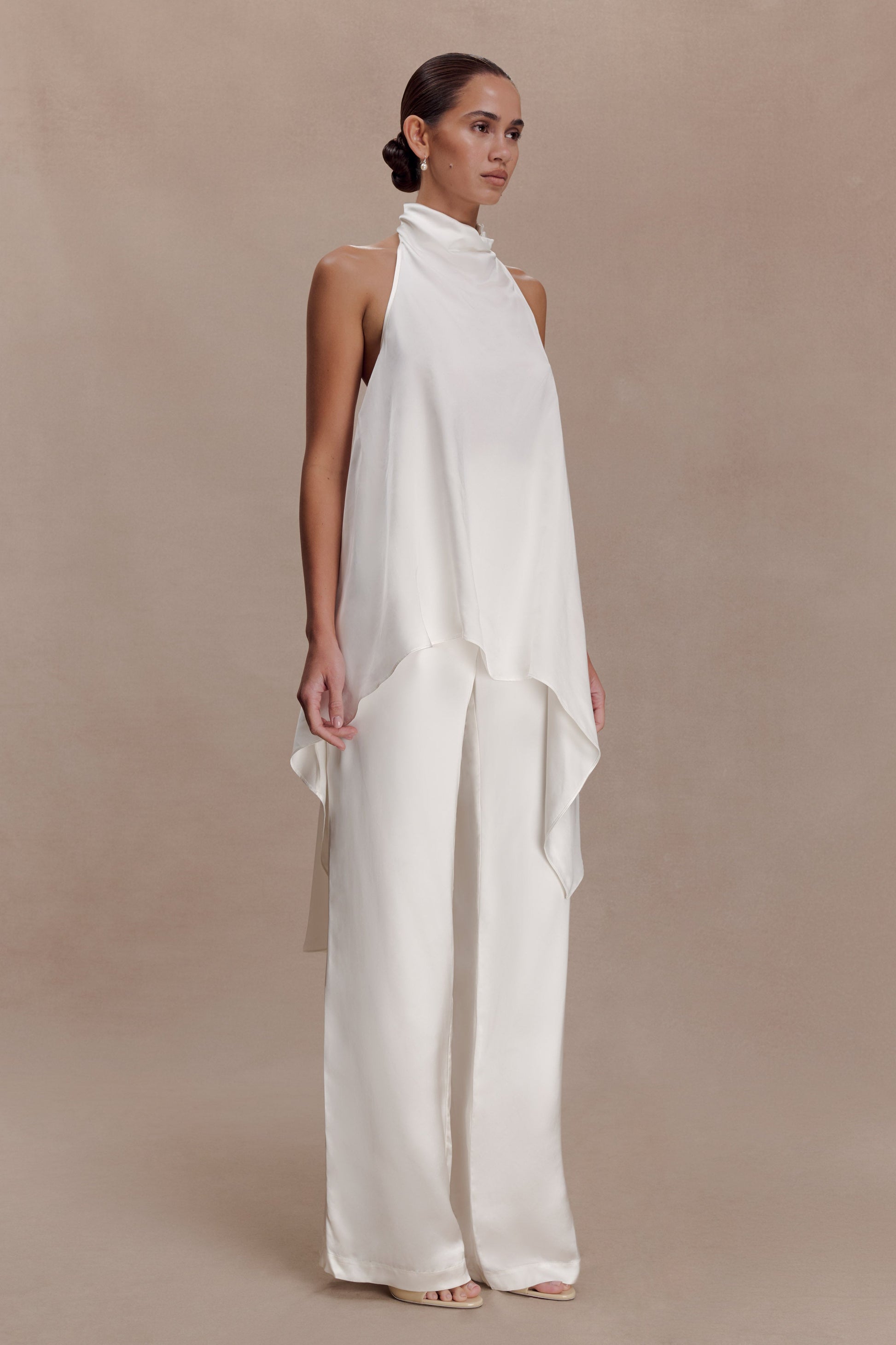 Sydney Straight Leg Satin Pants - Ivory #4